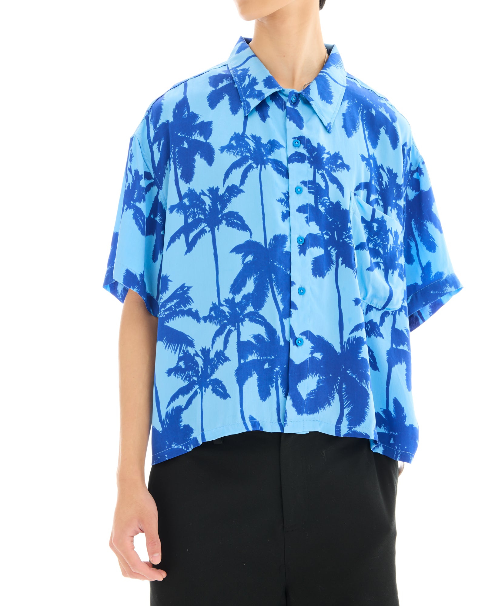 Blue Palm Oversized Silk Shirt