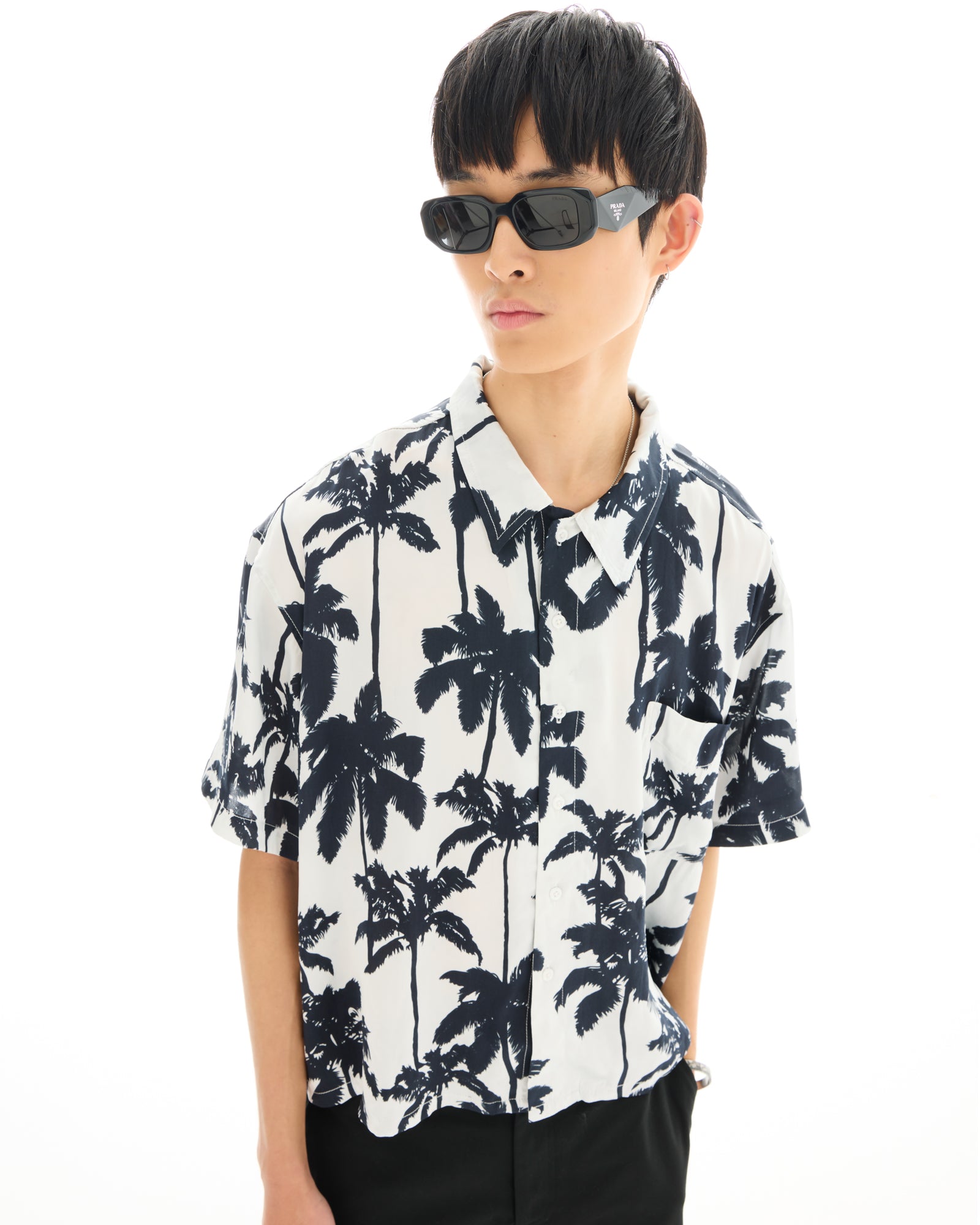 Mono Palm Oversized Silk Shirt