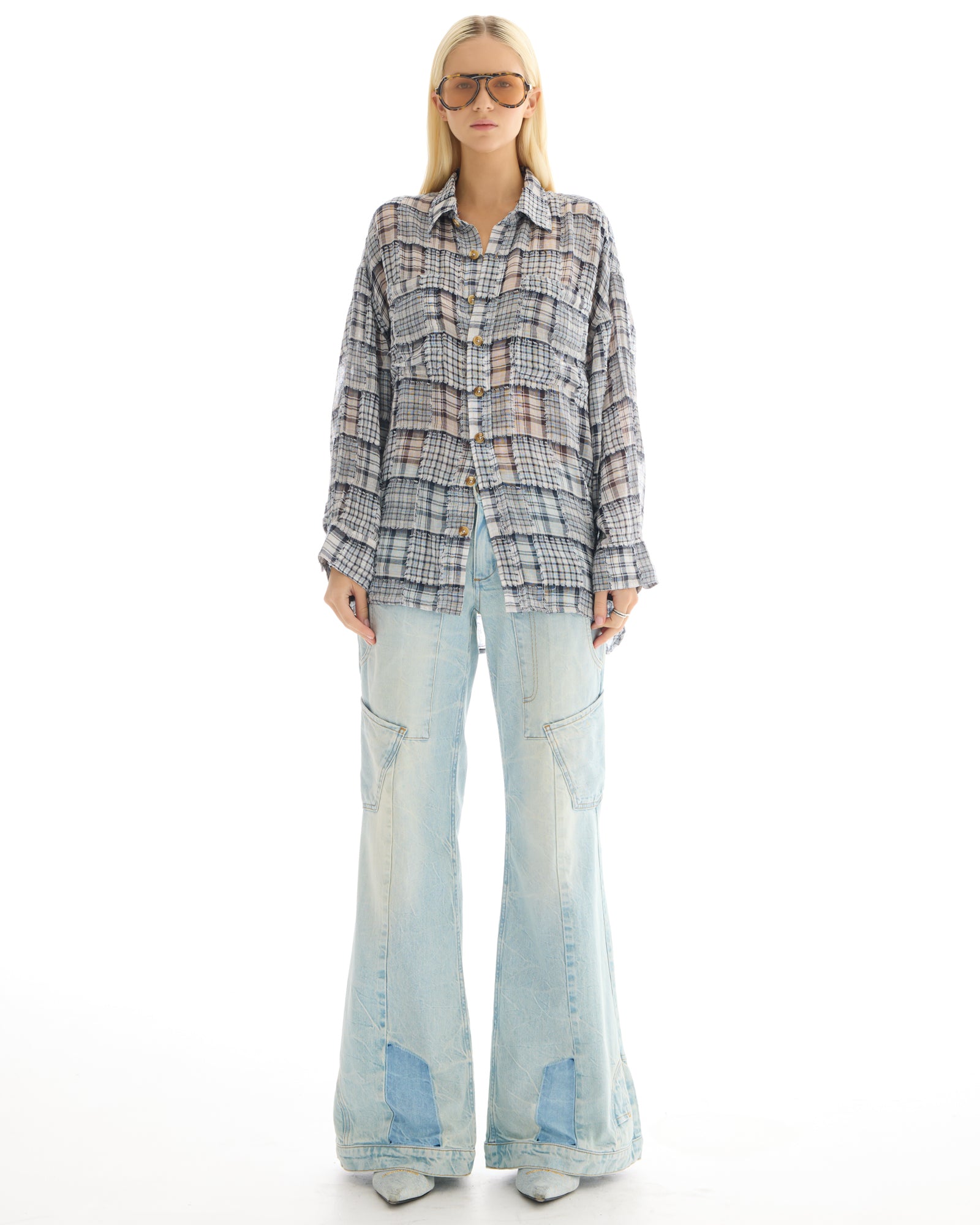 Mono Frayed Patchwork Check Shirt