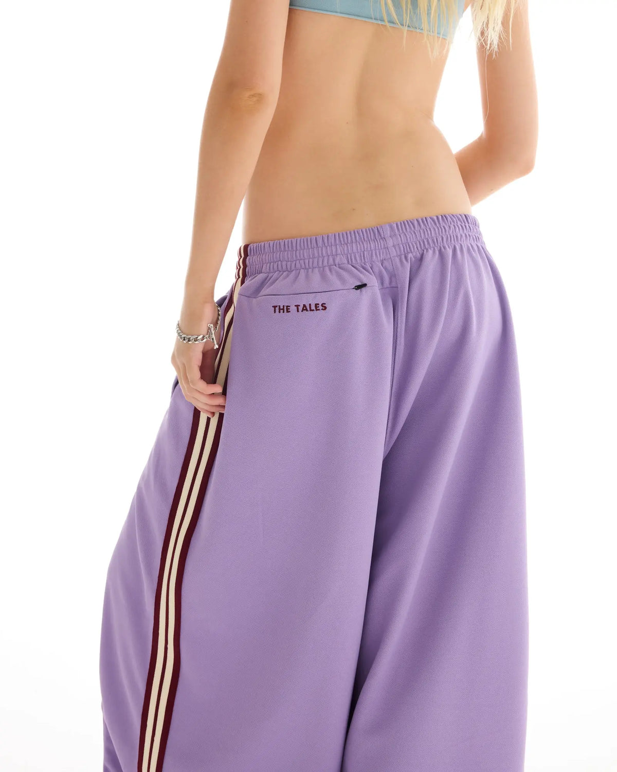The Tales Harajuku Purple Track Pant by THE TALES - purple colorway, detail view