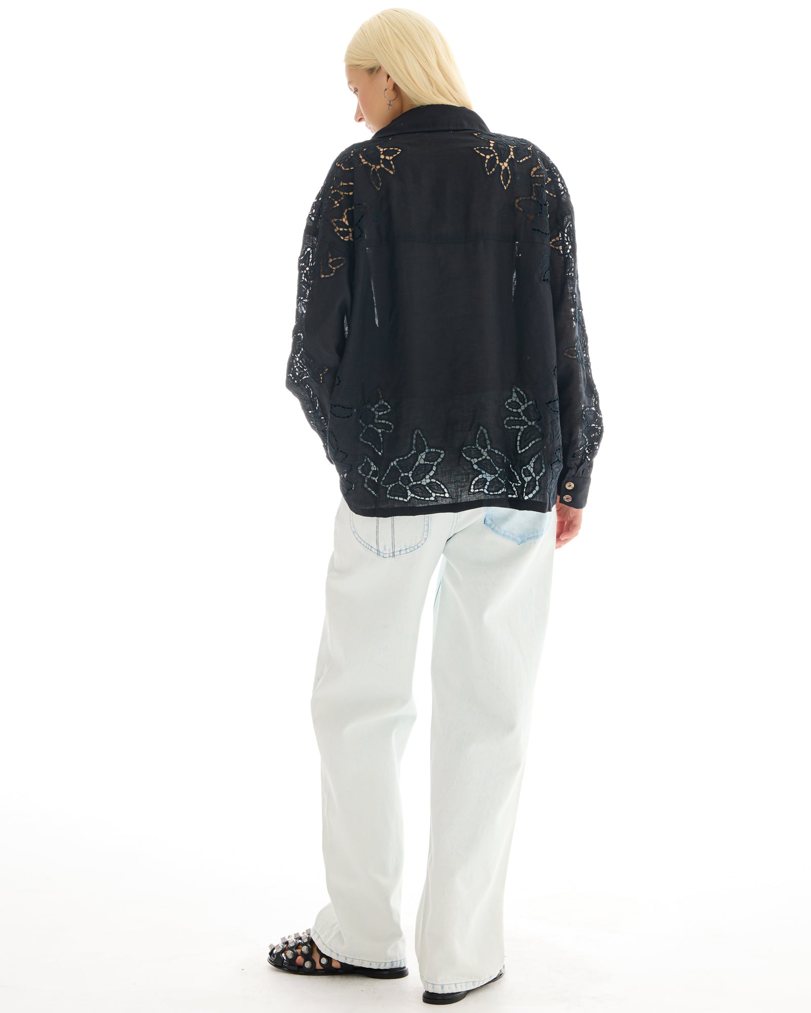 Hand Embroidered Cut Out Floral Linen Shirt