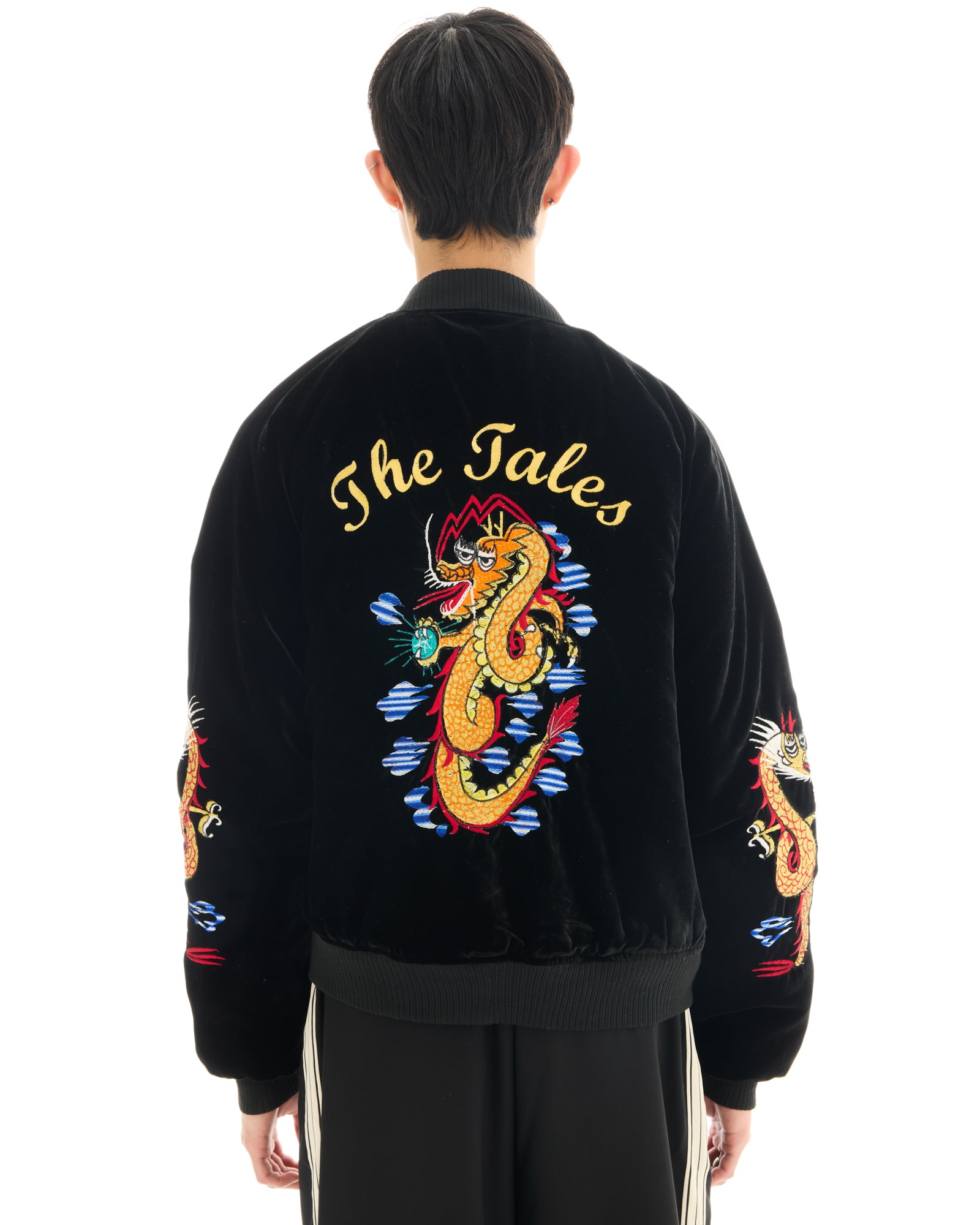 Tokyo Dragon Embroidered Velvet Bomber Jacket