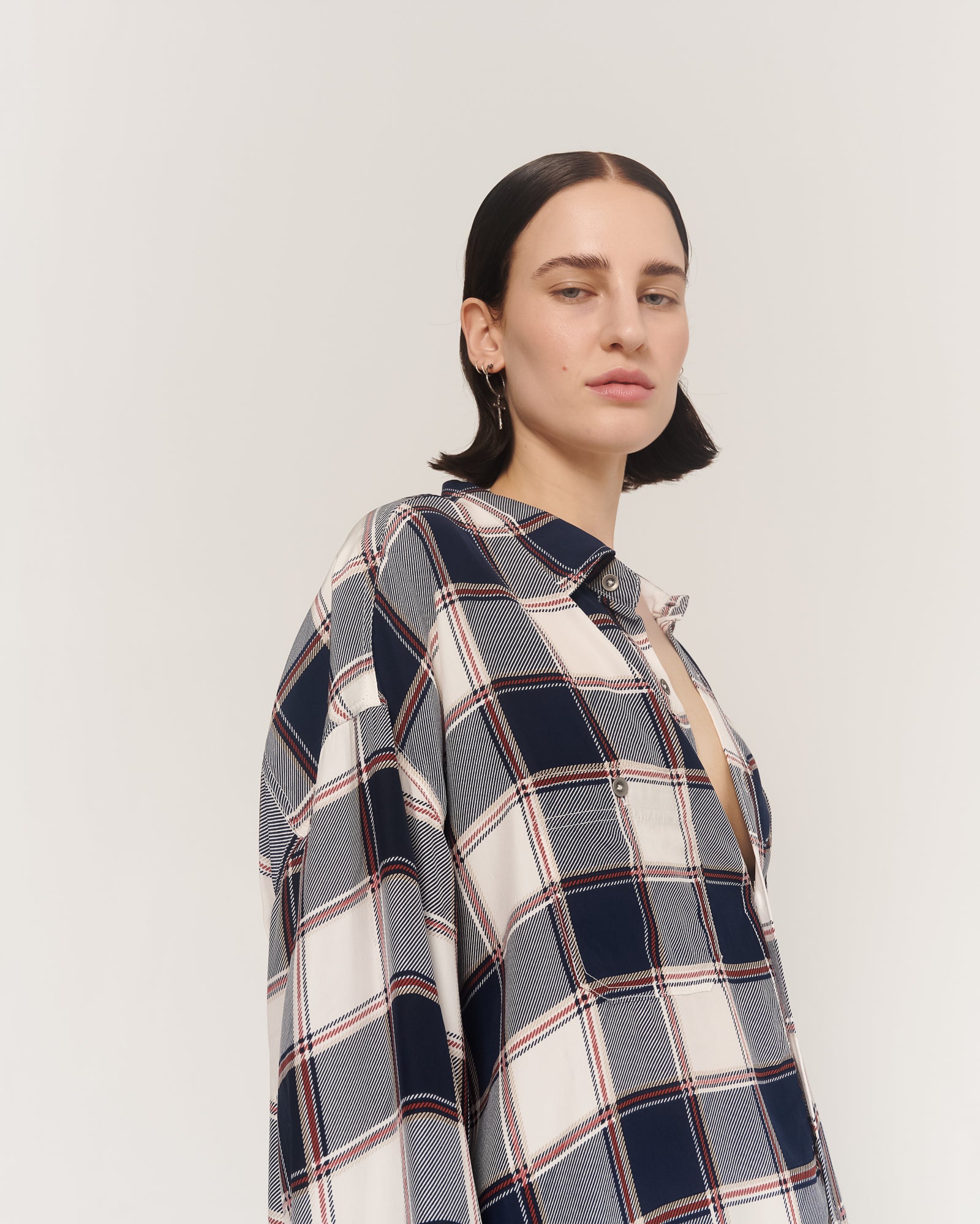 Silk Check Oversized Shirt