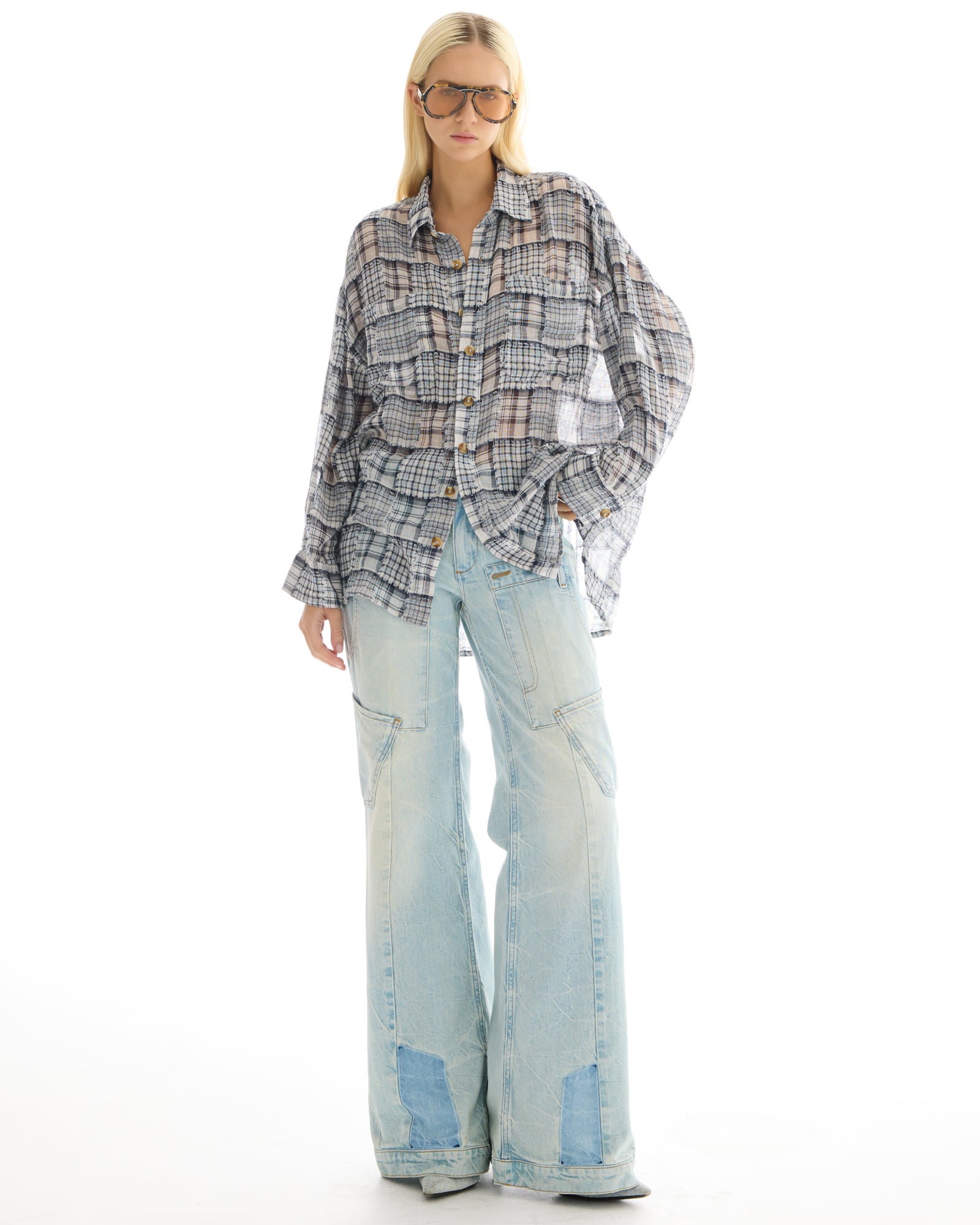 Mono Frayed Patchwork Check Shirt