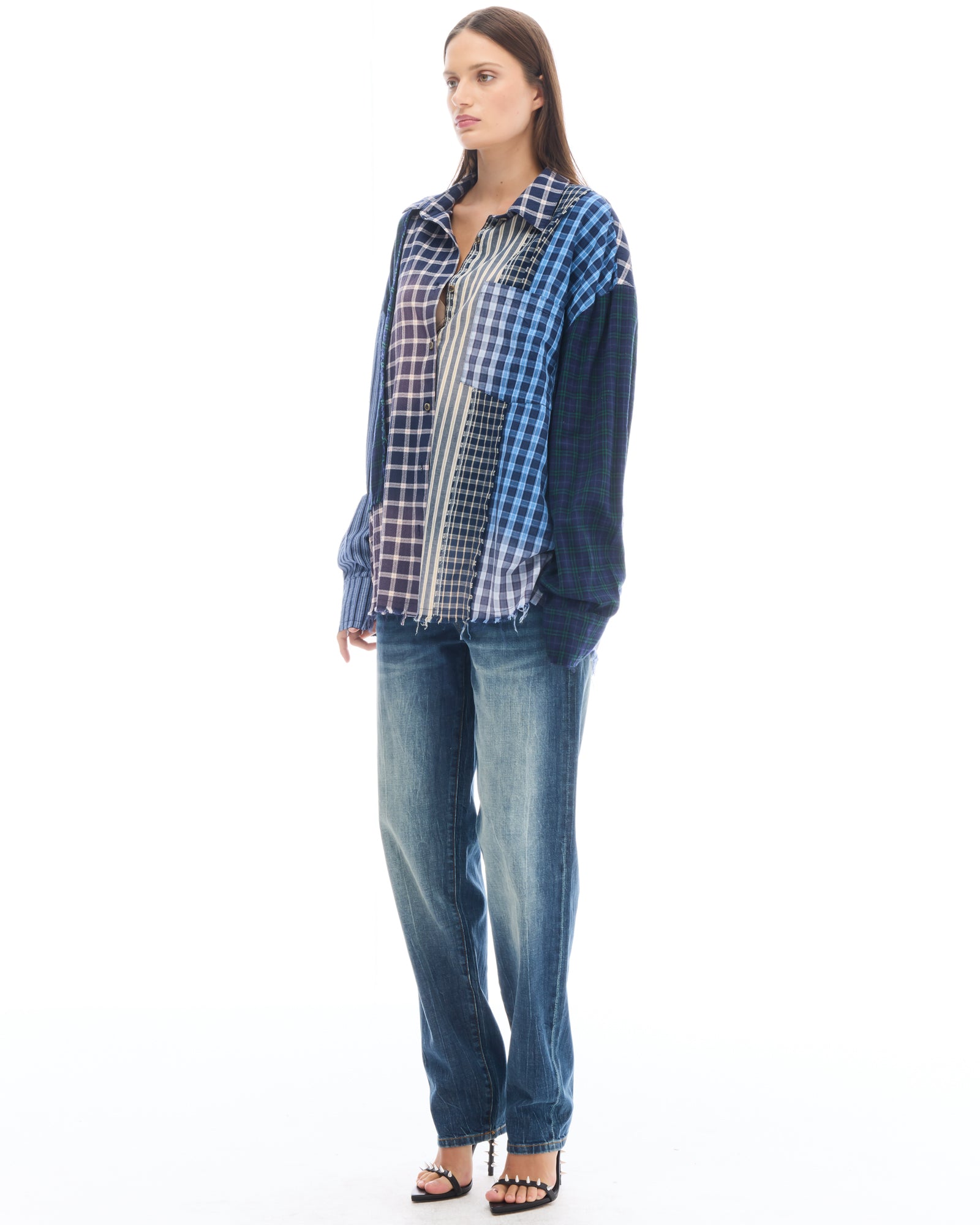 Patchwork Check Stripe Shirt