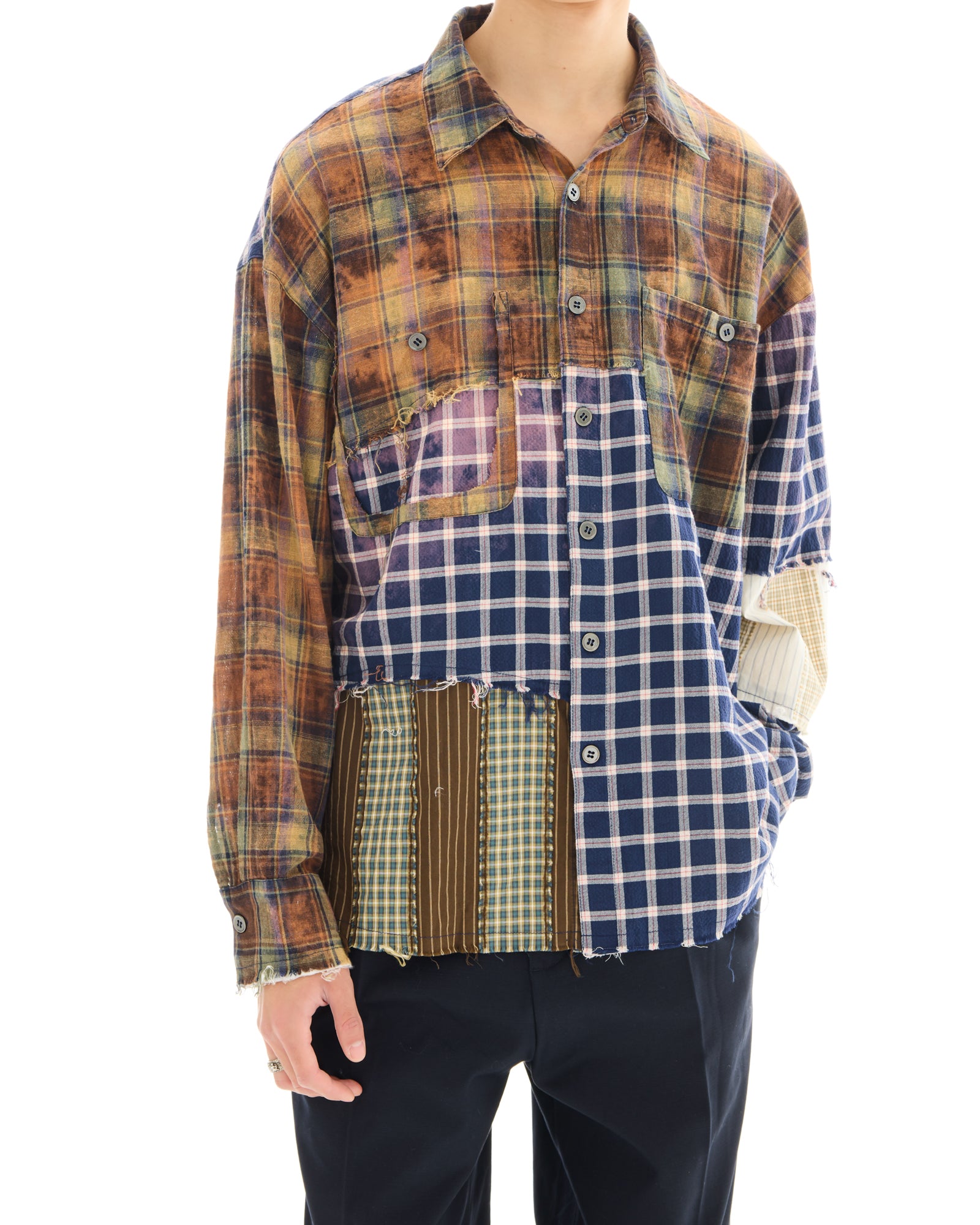 Reworked and Destroyed Mixed Check Shirt