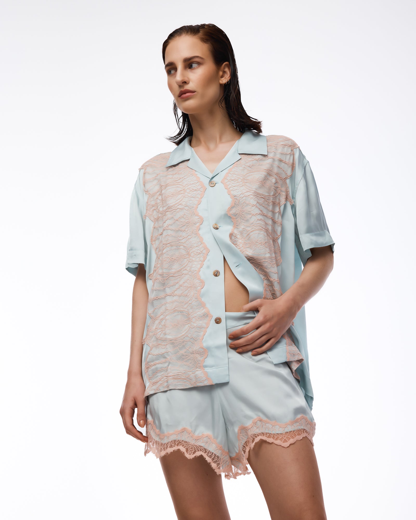 Pixie Satin Lace Camp Shirt