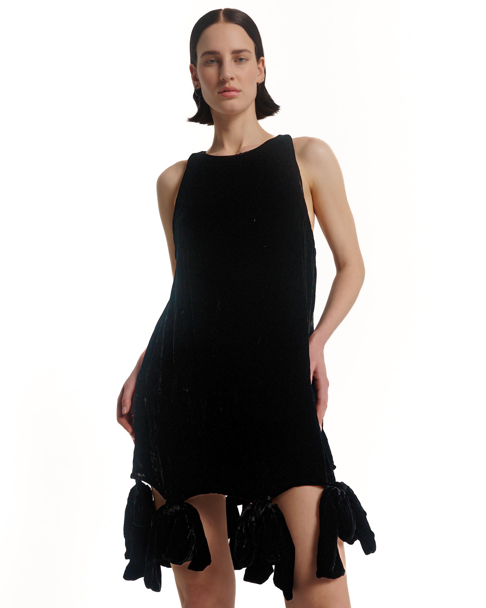 Silk Velvet Party Bow Mini Dress