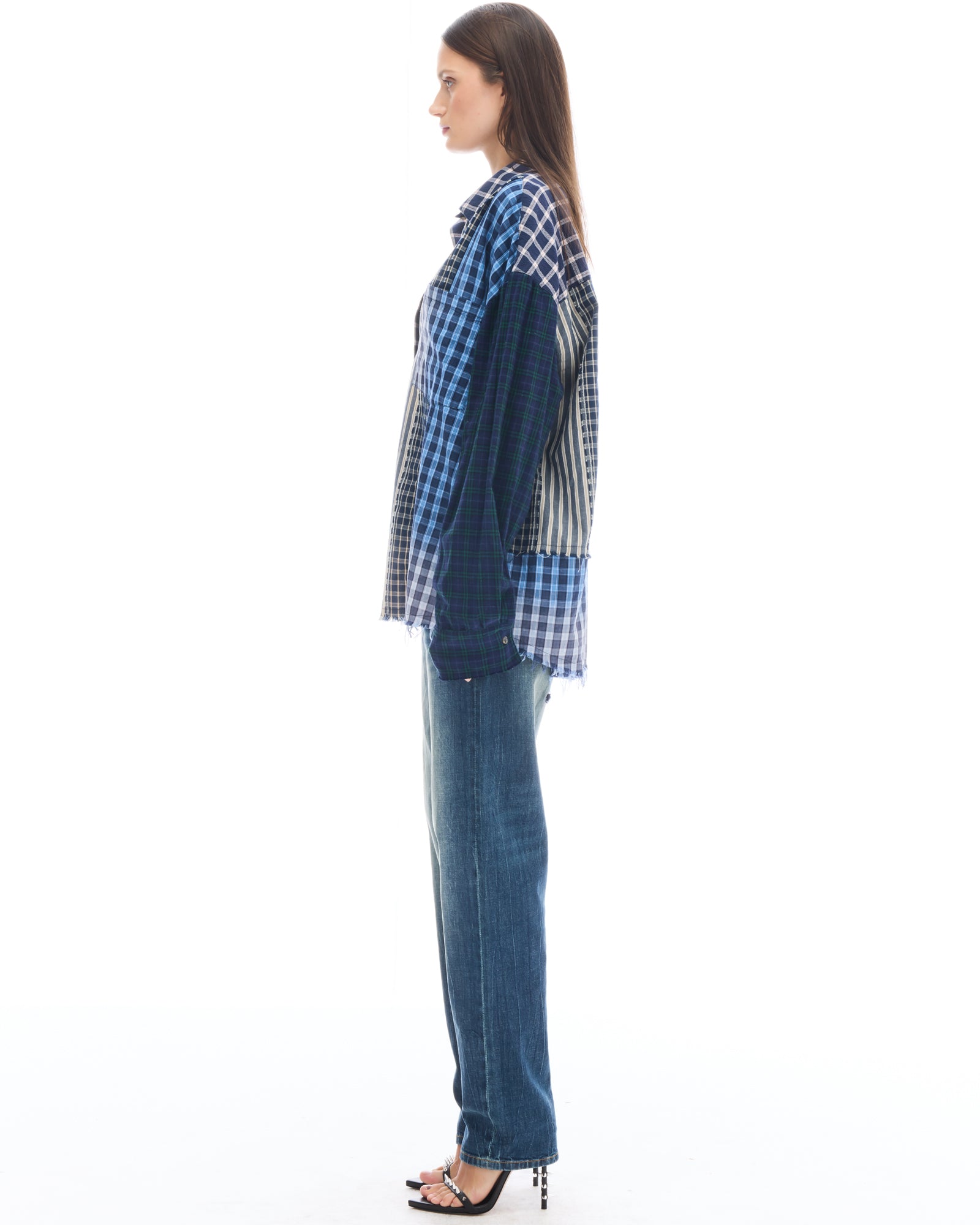Patchwork Check Stripe Shirt