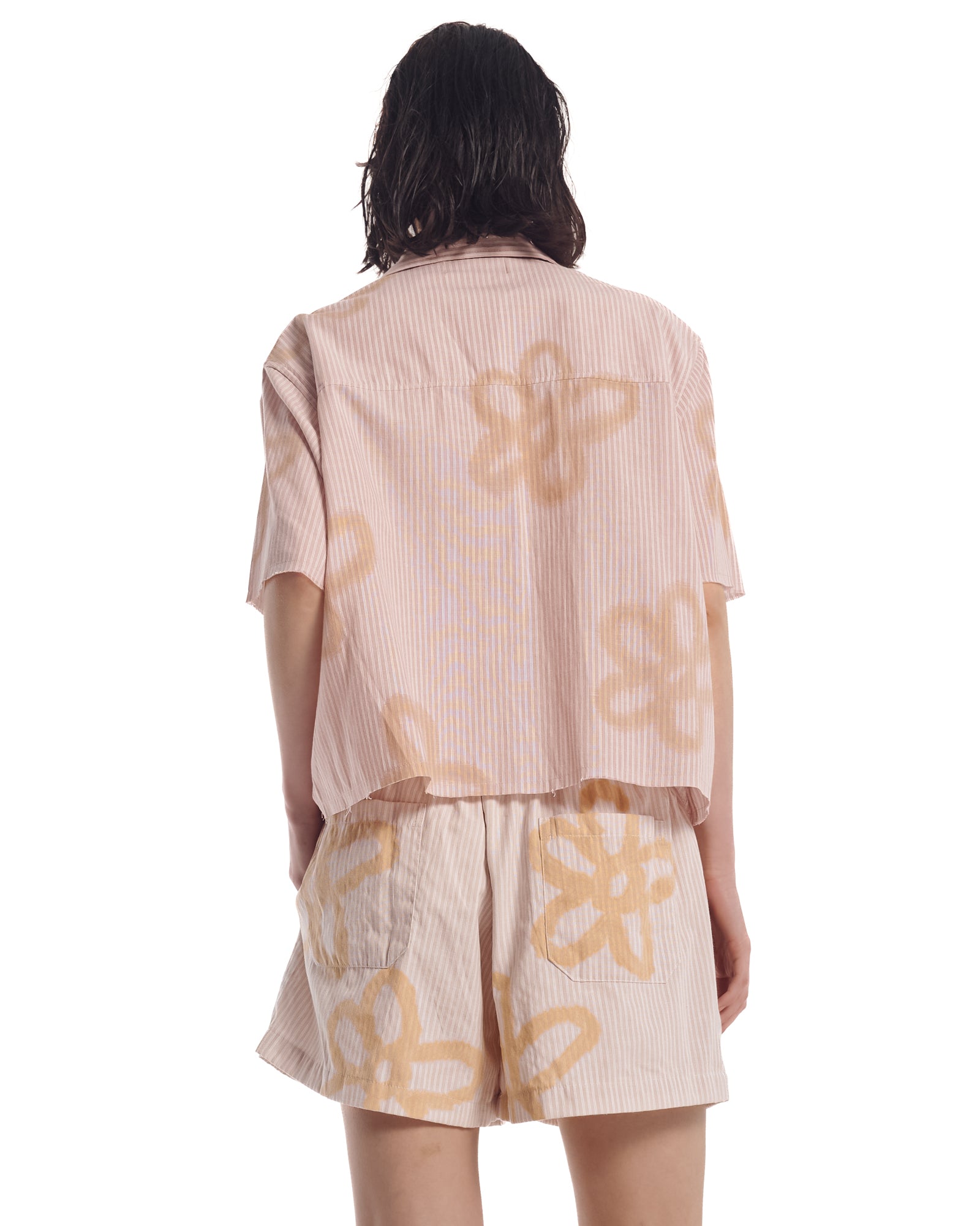 Hand Sprayed Flower Stripe Camp Shirt