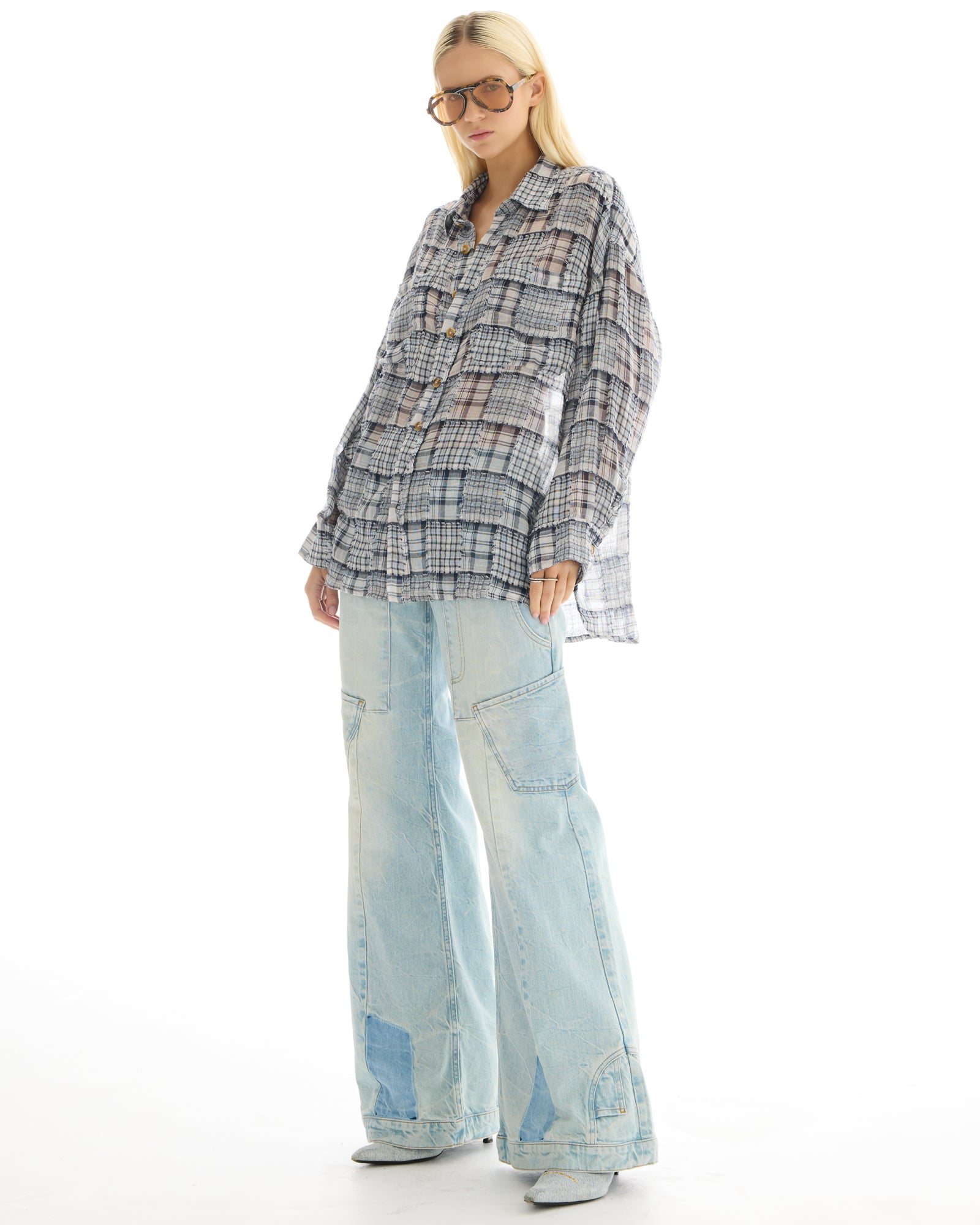 Mono Frayed Patchwork Check Shirt