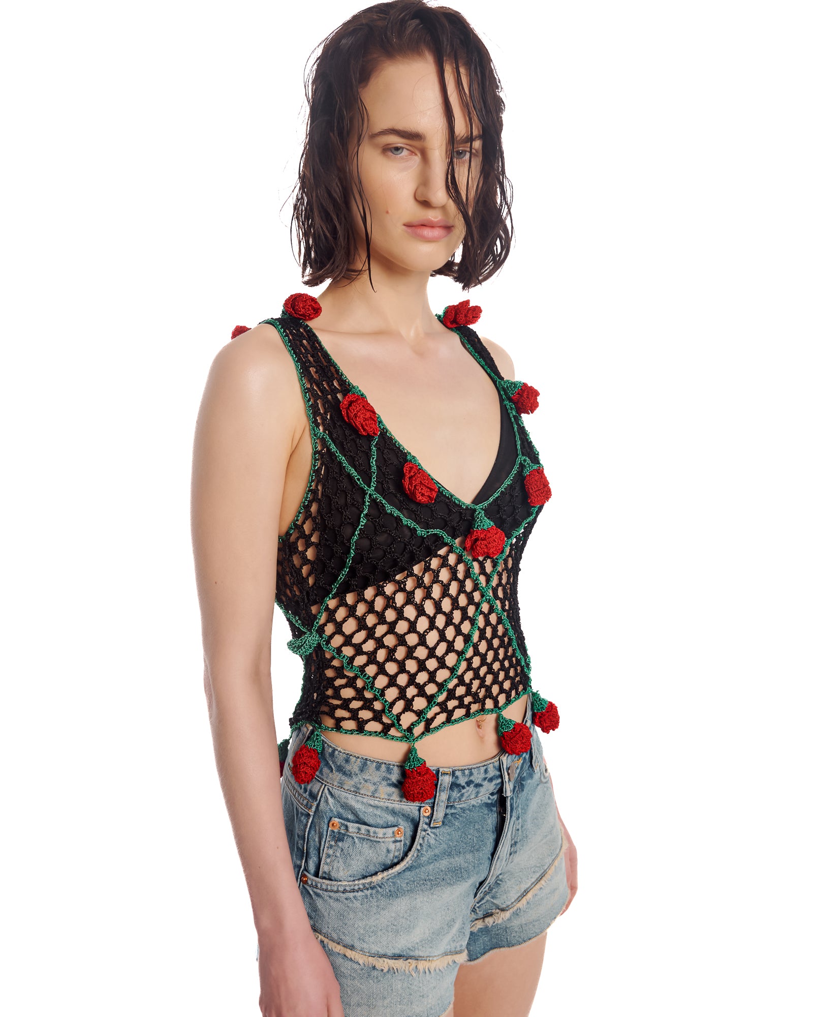 Couture Rose Hand Crochet Mesh Tank Top