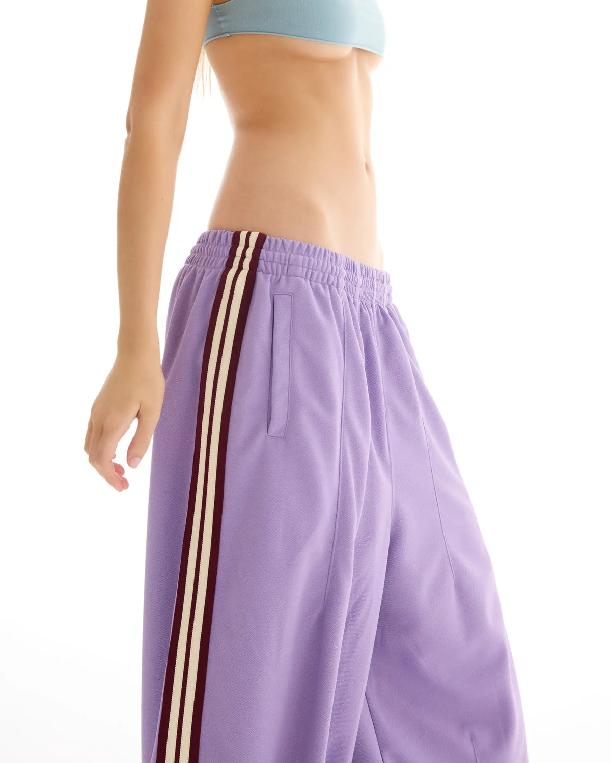 The Tales Harajuku Purple Track Pant by THE TALES - purple colorway, close-up detail