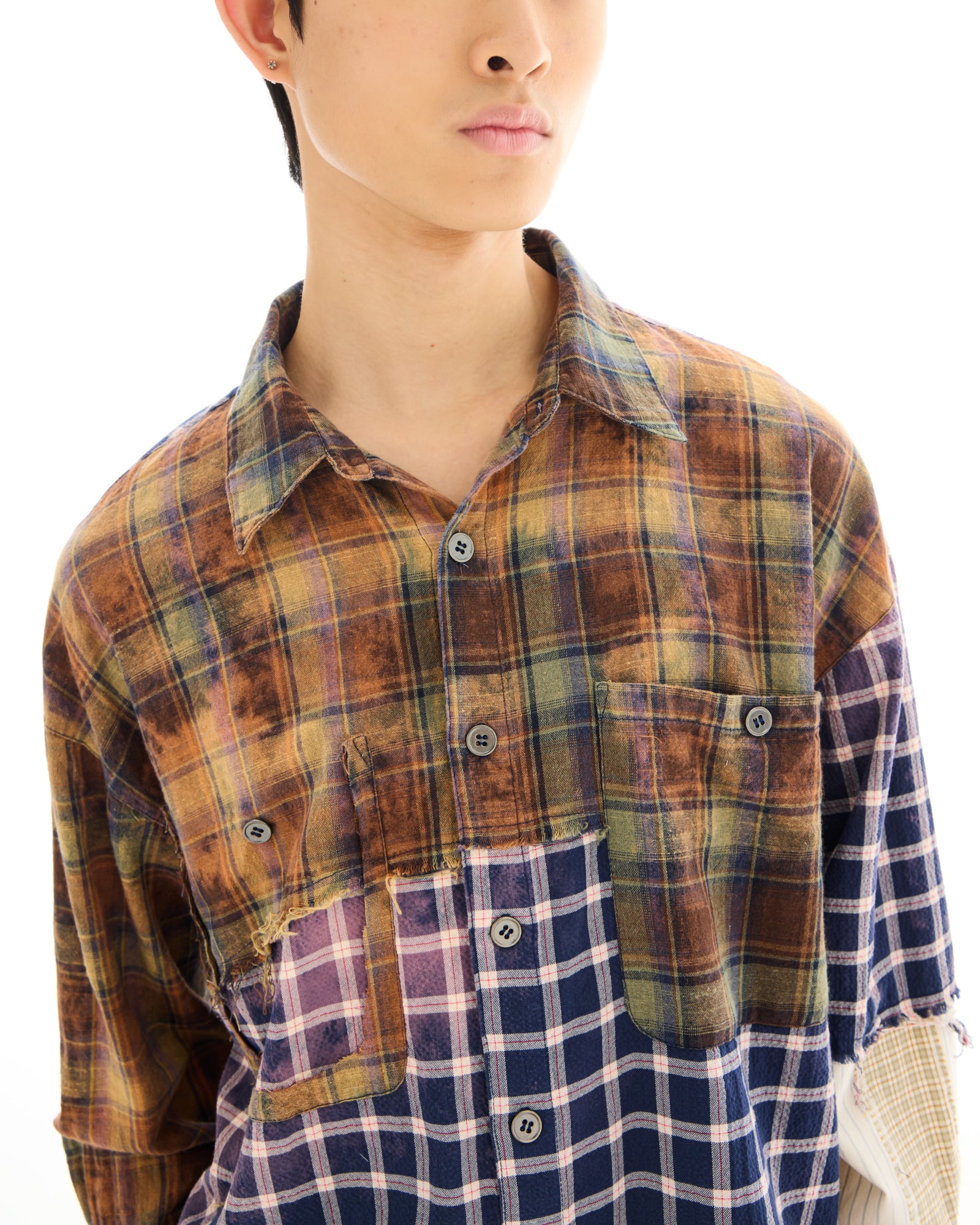 Reworked and Destroyed Mixed Check Shirt