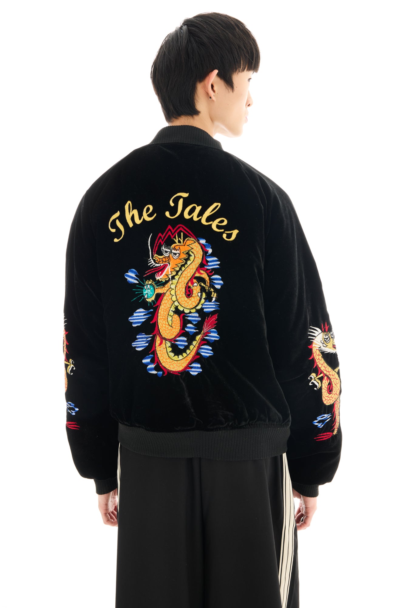Tokyo Dragon Embroidered Velvet Bomber Jacket