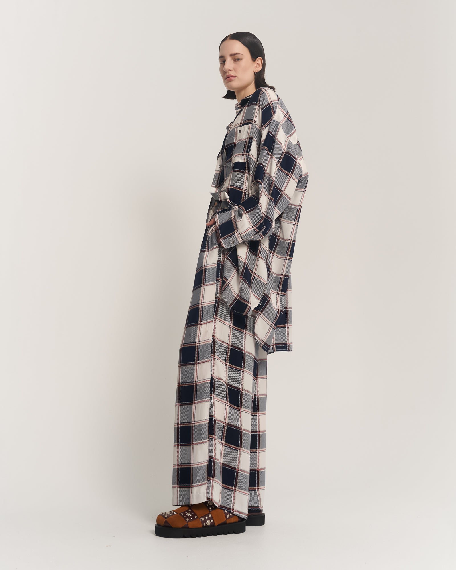 Silk Check Oversized Shirt