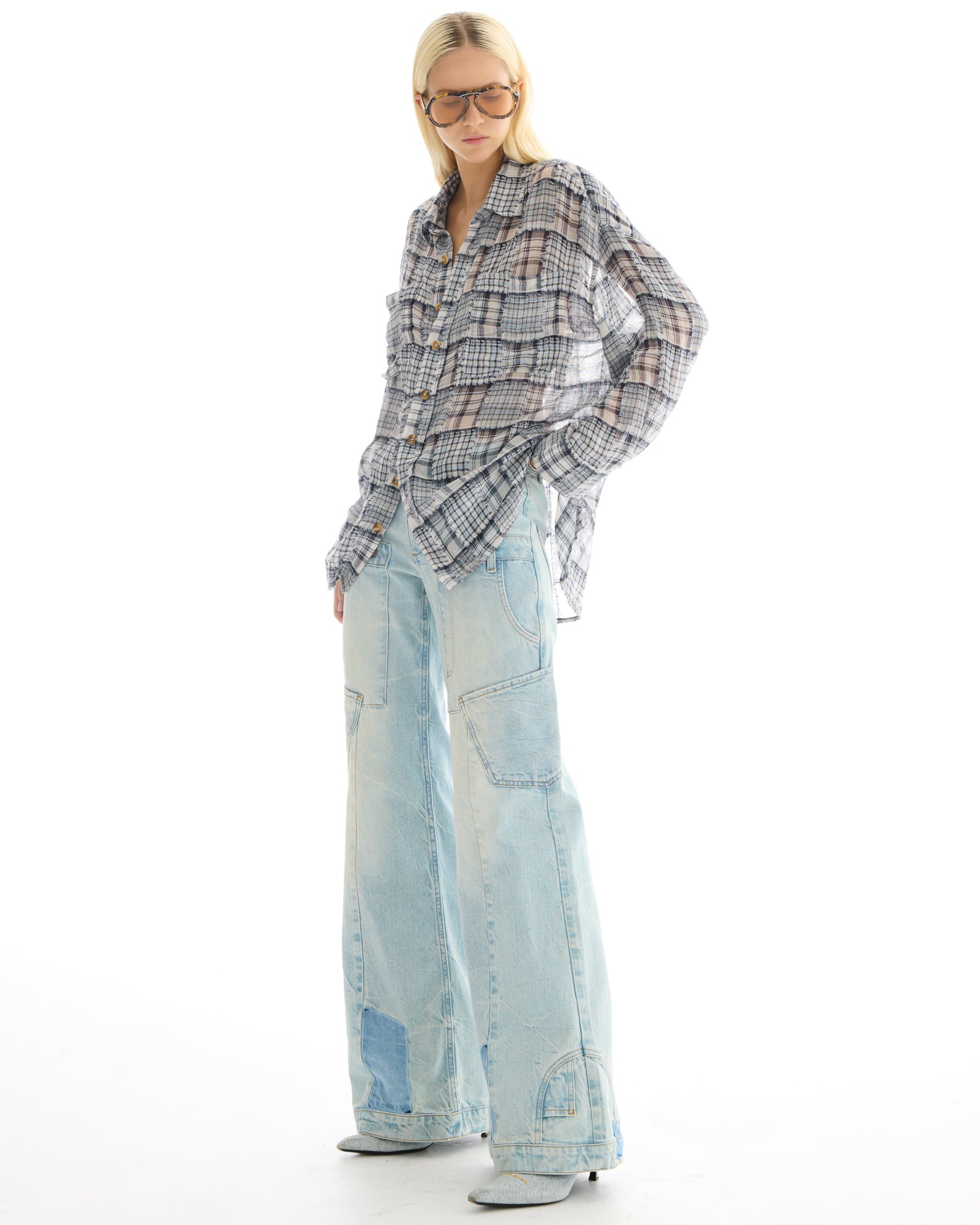 Mono Frayed Patchwork Check Shirt