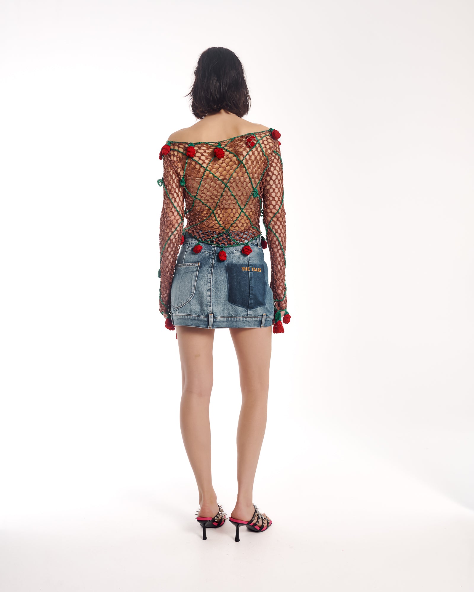 Couture Rose Hand Crochet Mesh Long Sleeve Top
