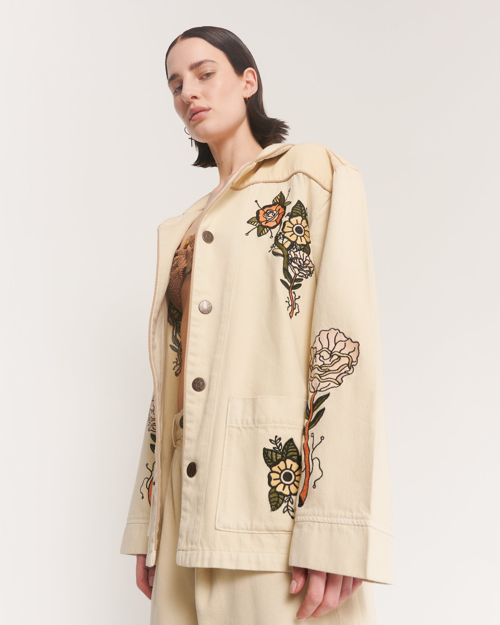 The Tales – Jeans-Overshirtjacke mit Blumenmuster