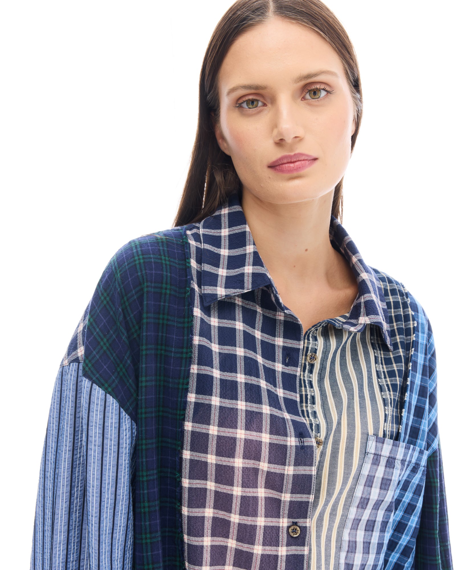 Patchwork Check Stripe Shirt
