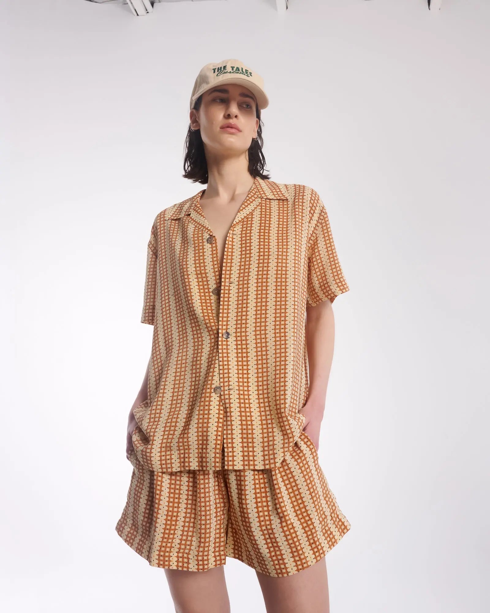 Retro Daisy Crepe Camp Shirt by THE TALES - close-up detail