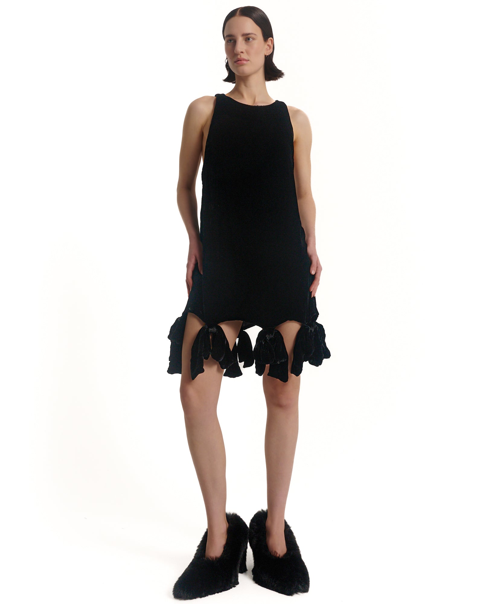 Silk Velvet Party Bow Mini Dress