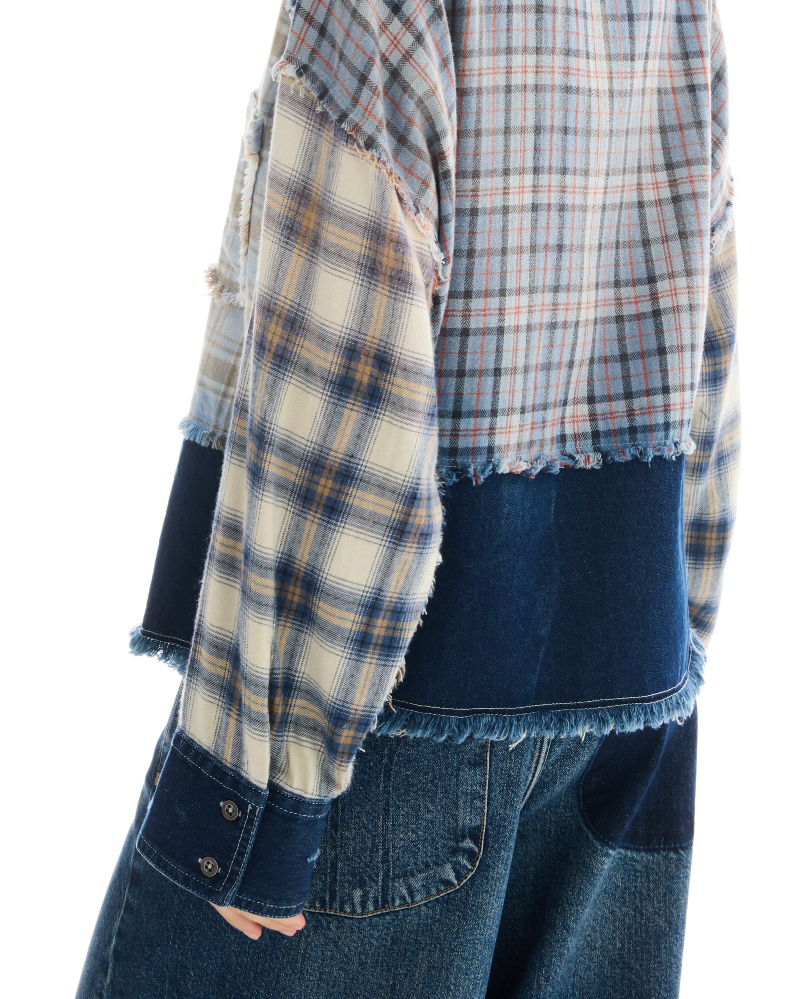 Mixed Flannel And Denim Shirt