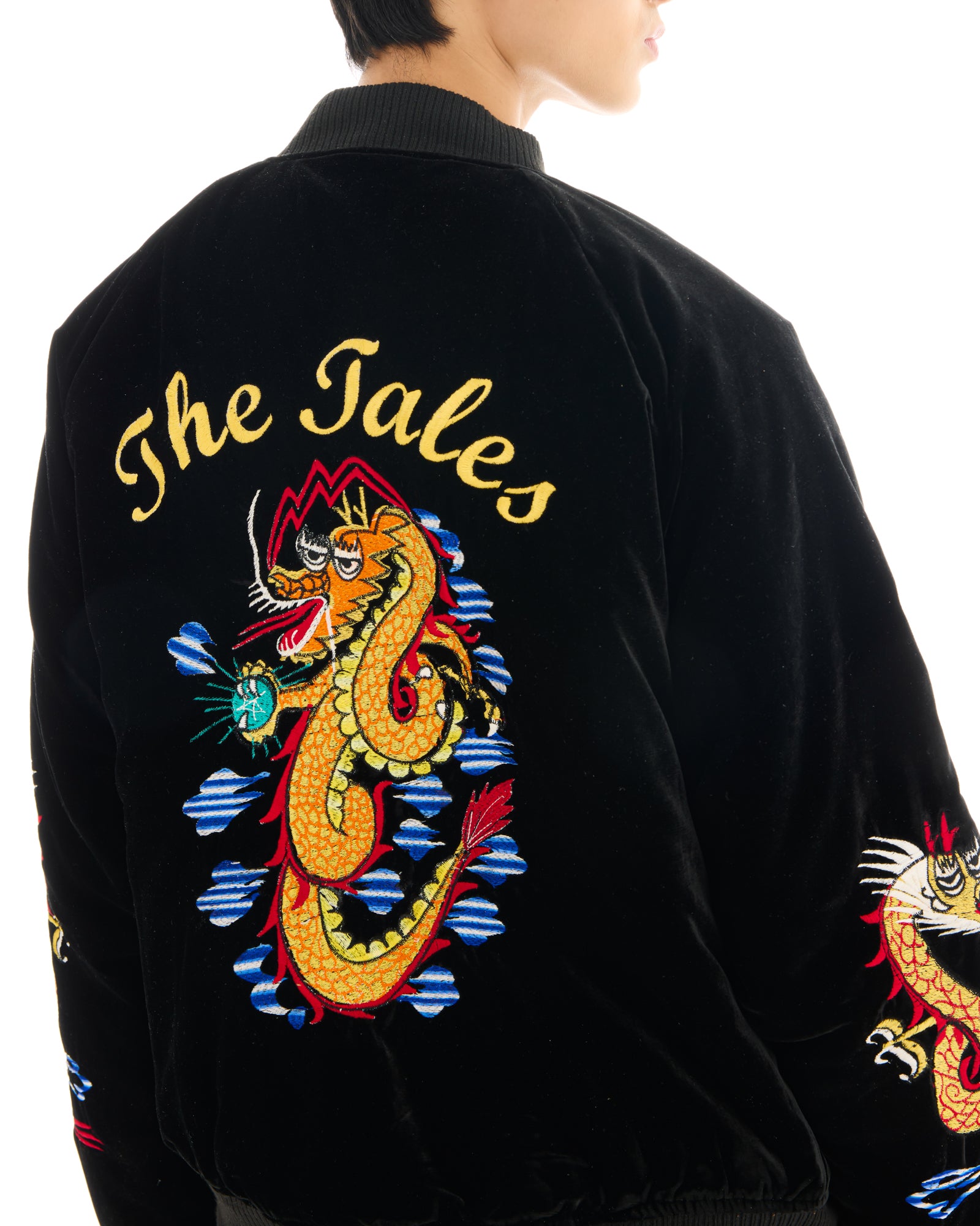 Tokyo Dragon Embroidered Velvet Bomber Jacket