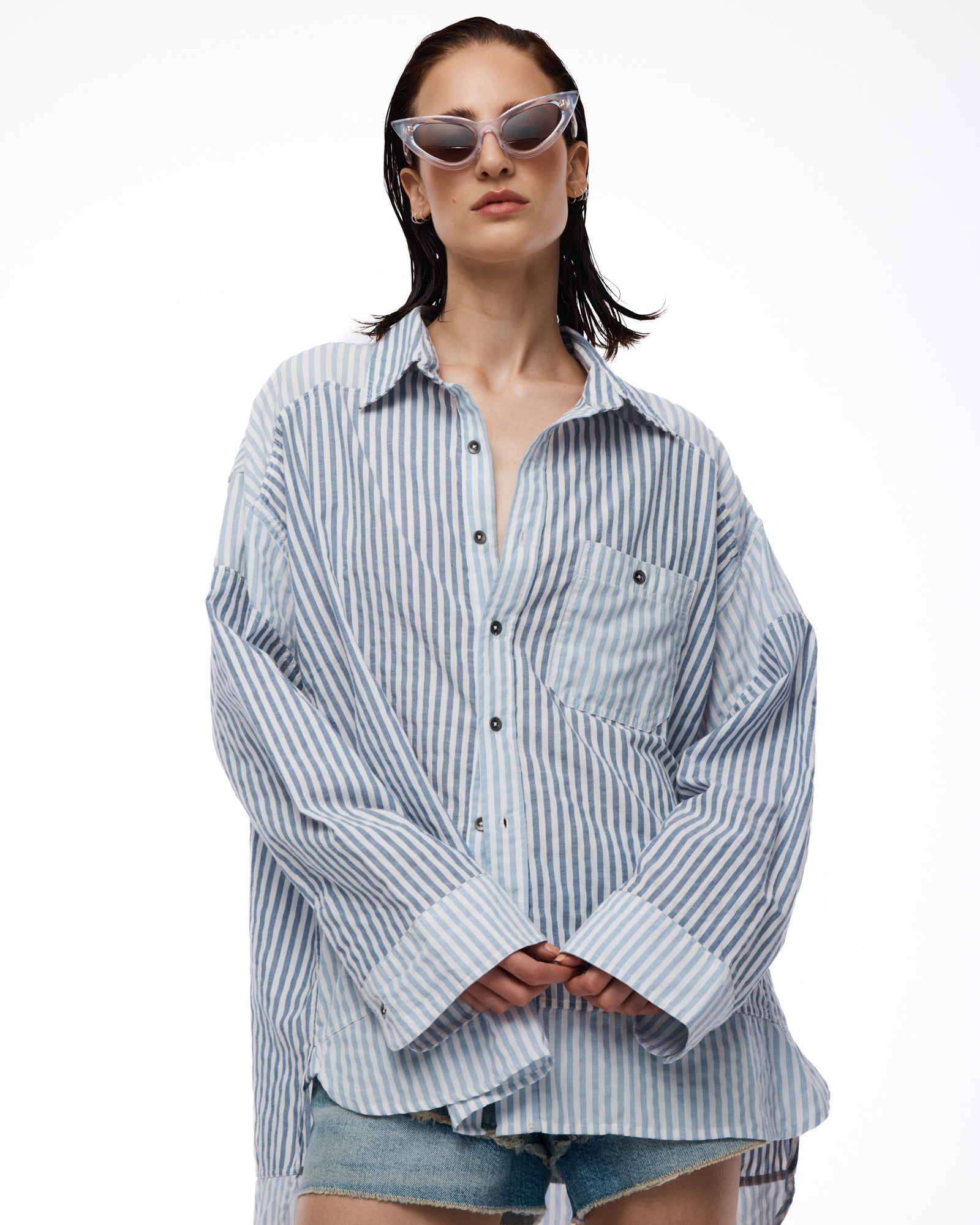 Patchwork Stripe Oversized Shirt