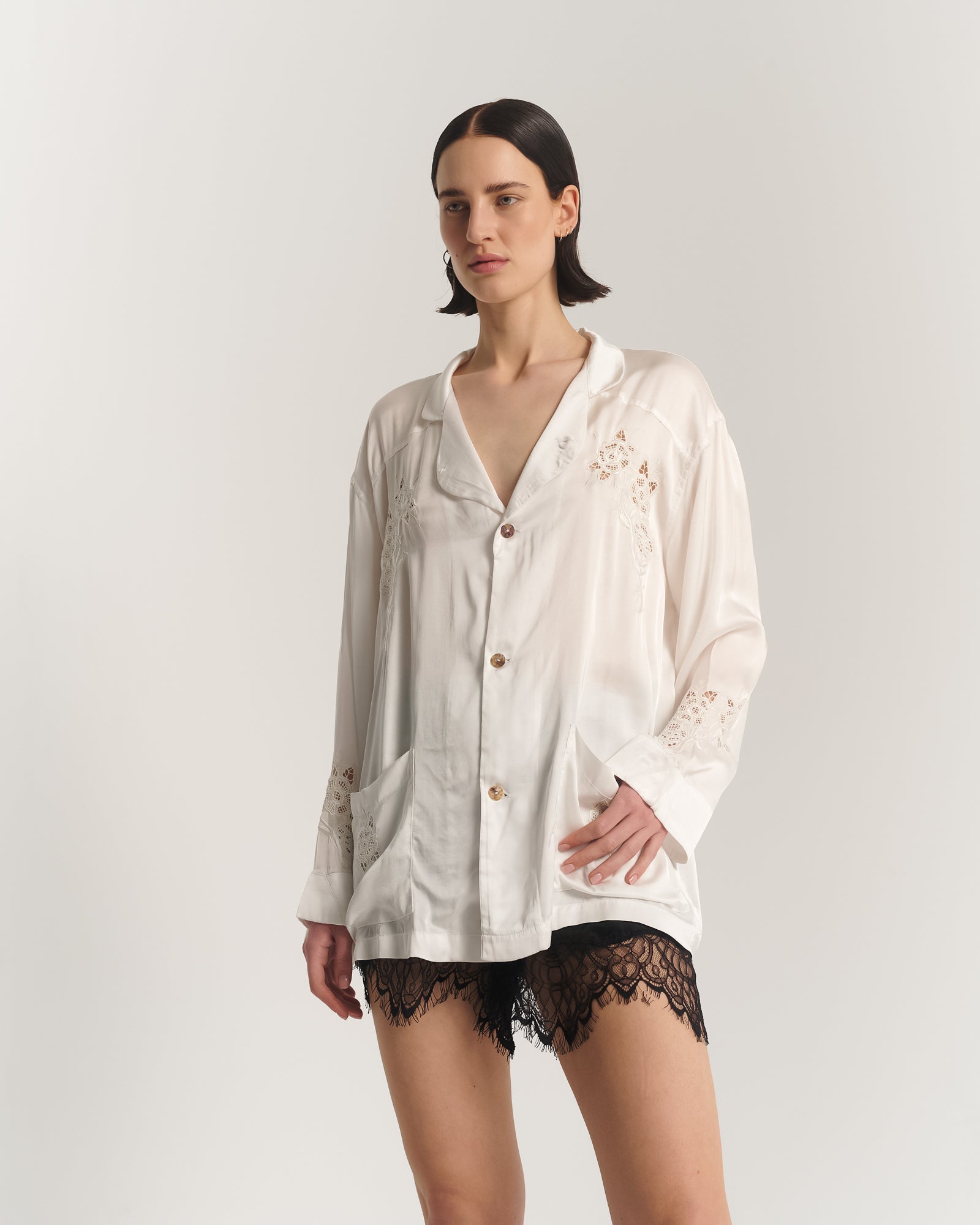 Rose Garden Silk Embroidered Peasant Shirt