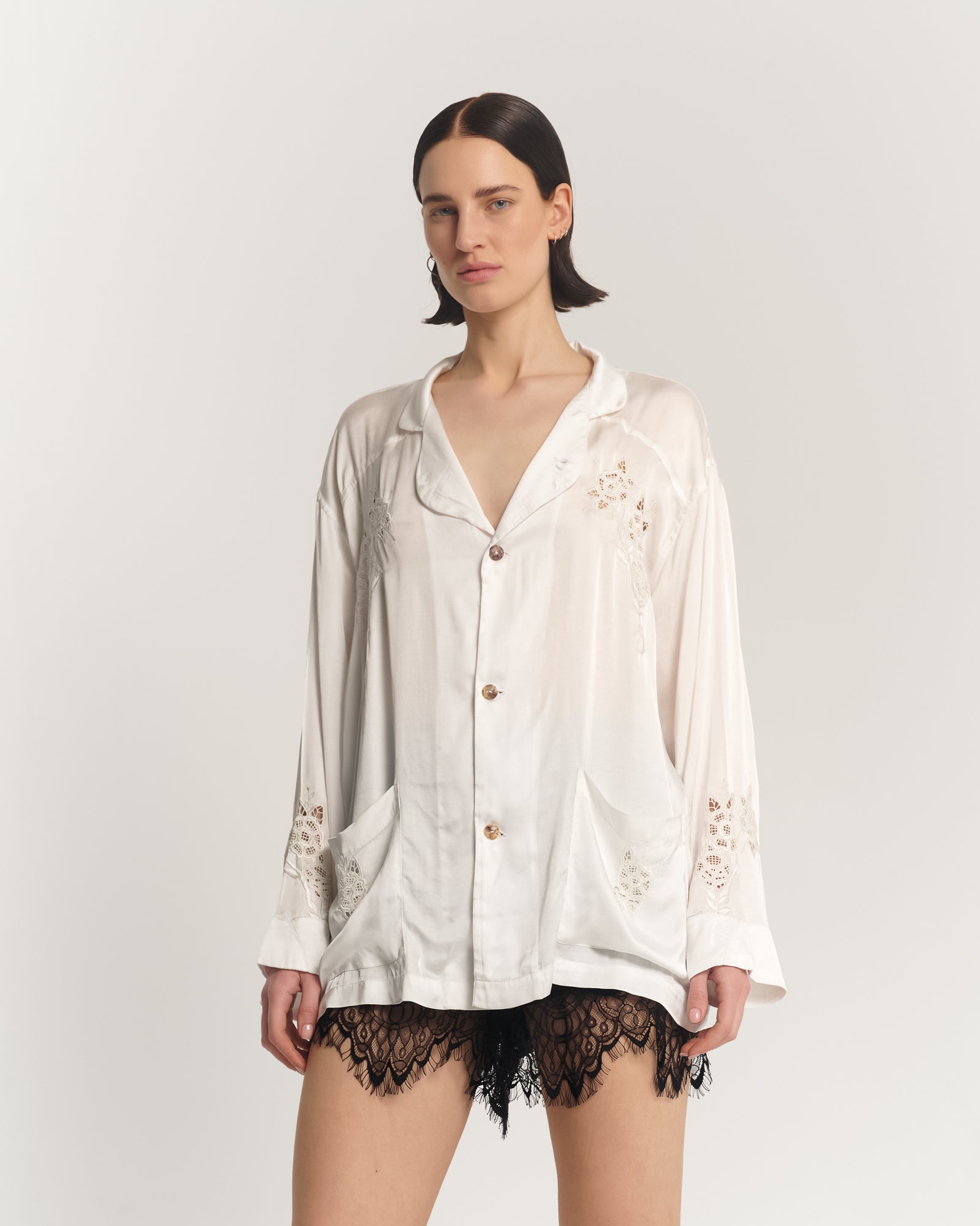 Rose Garden Silk Embroidered Peasant Shirt