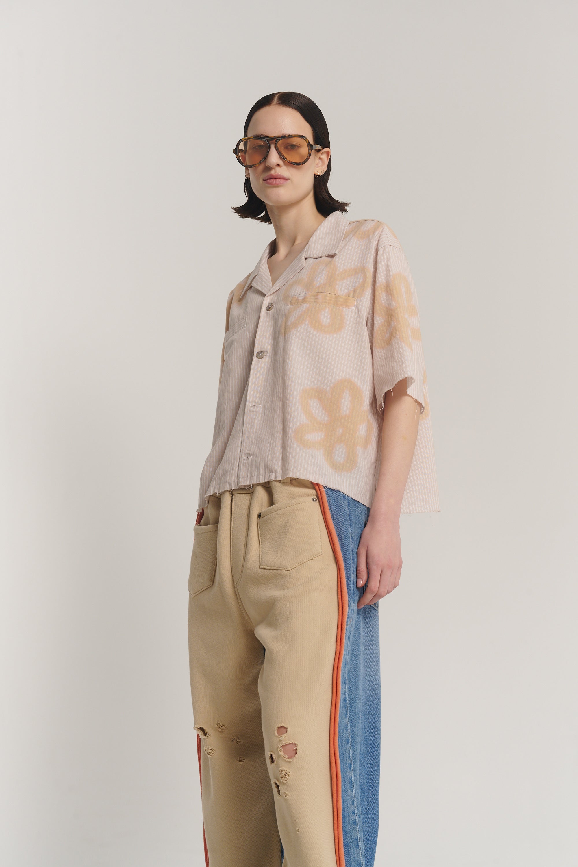 Hand Sprayed Flower Yarn Dye Stripe Camp Shirt