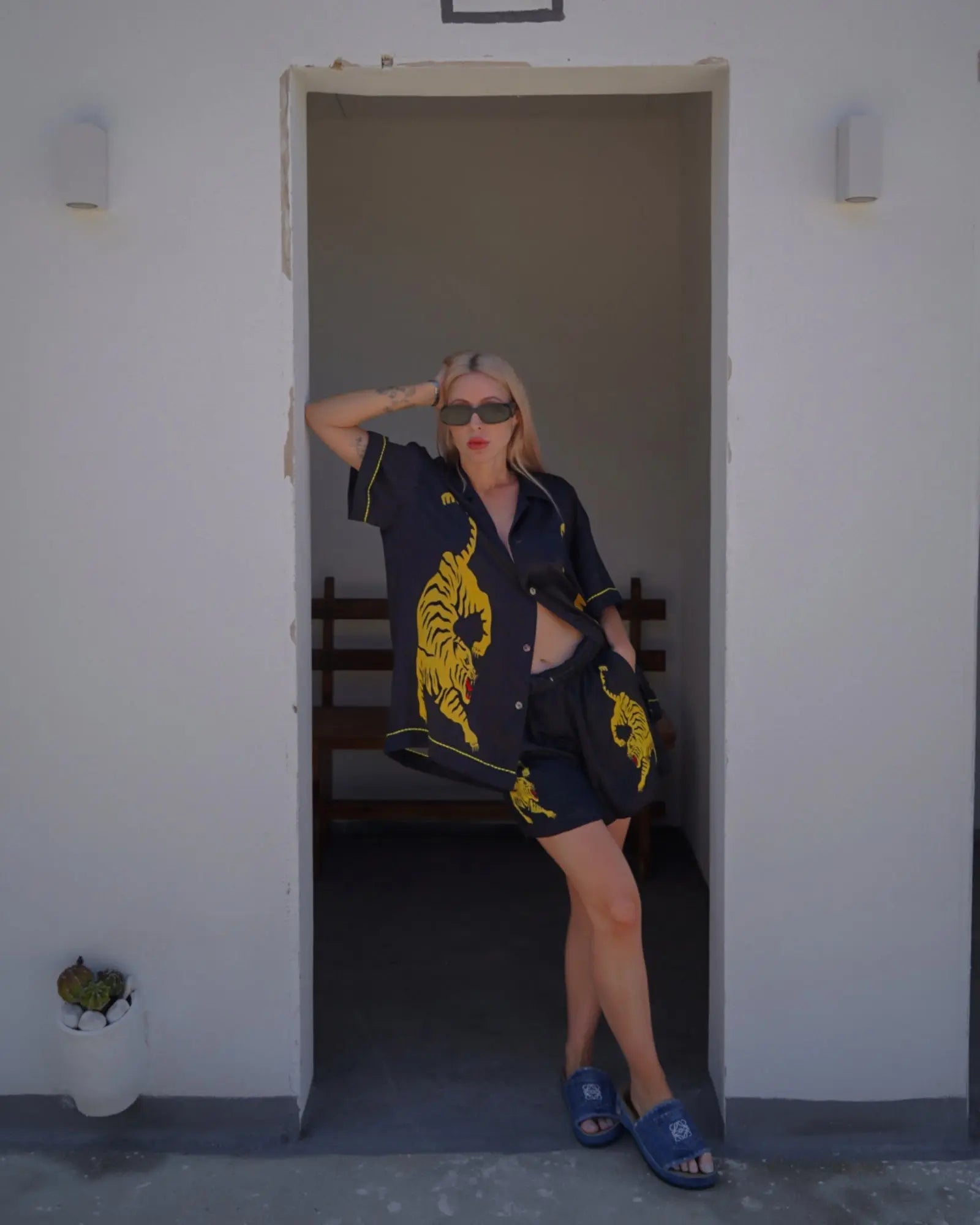 Silk Crouching Tiger Shorts by THE TALES - editorial shot