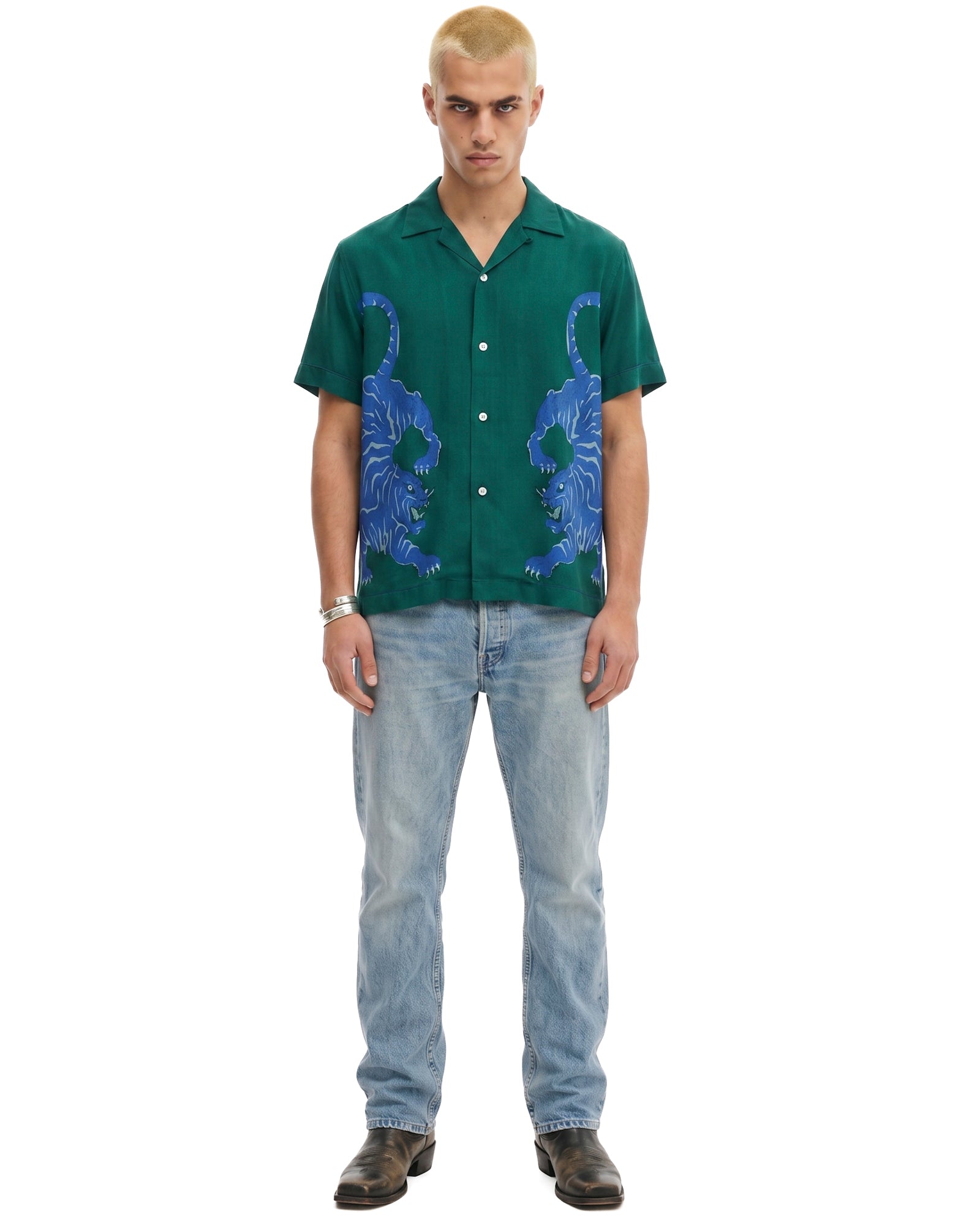 Crouching Tiger Emerald Camp Shirt