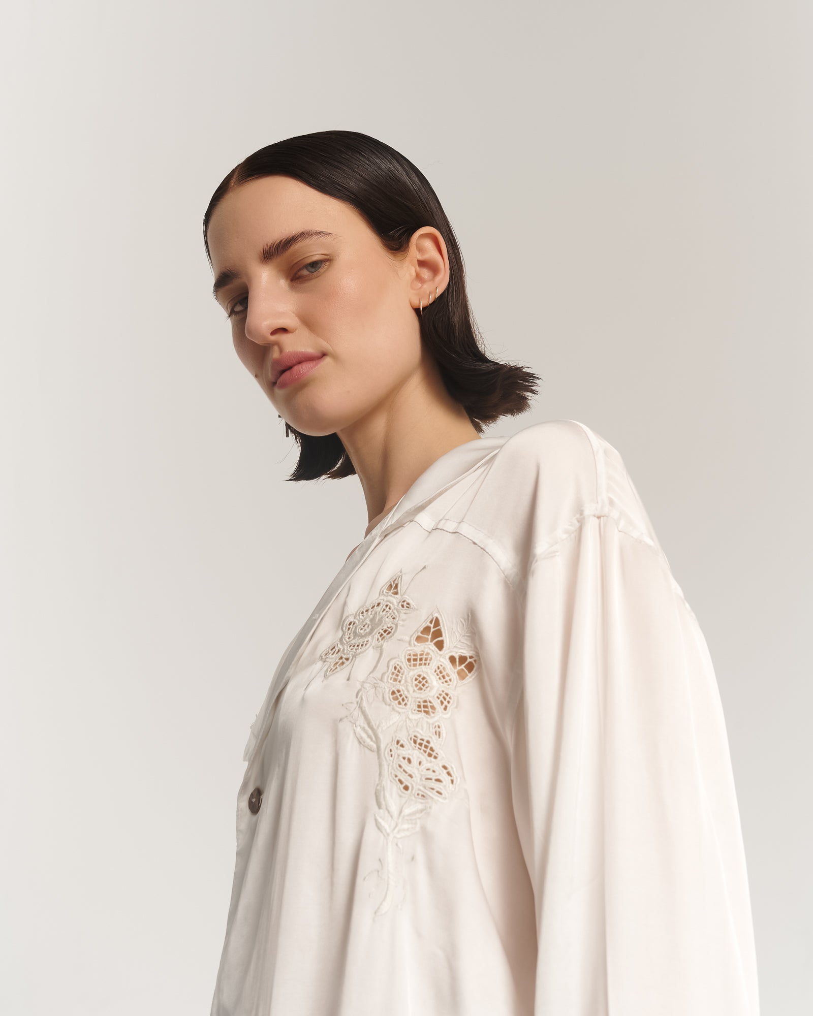 Rose Garden Silk Embroidered Peasant Shirt