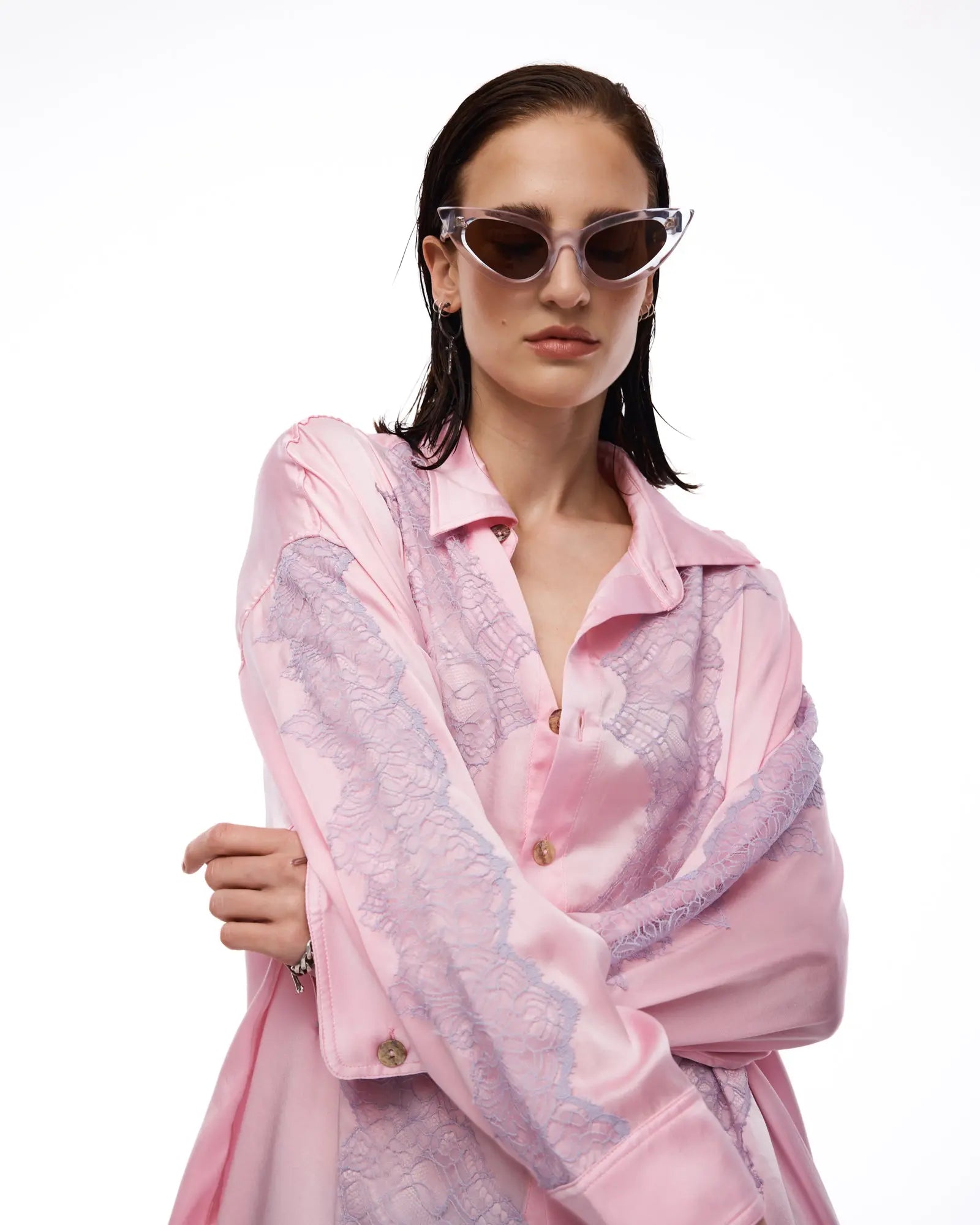 Dixie Satin and Chantilly Lace Shirt by THE TALES - detail view