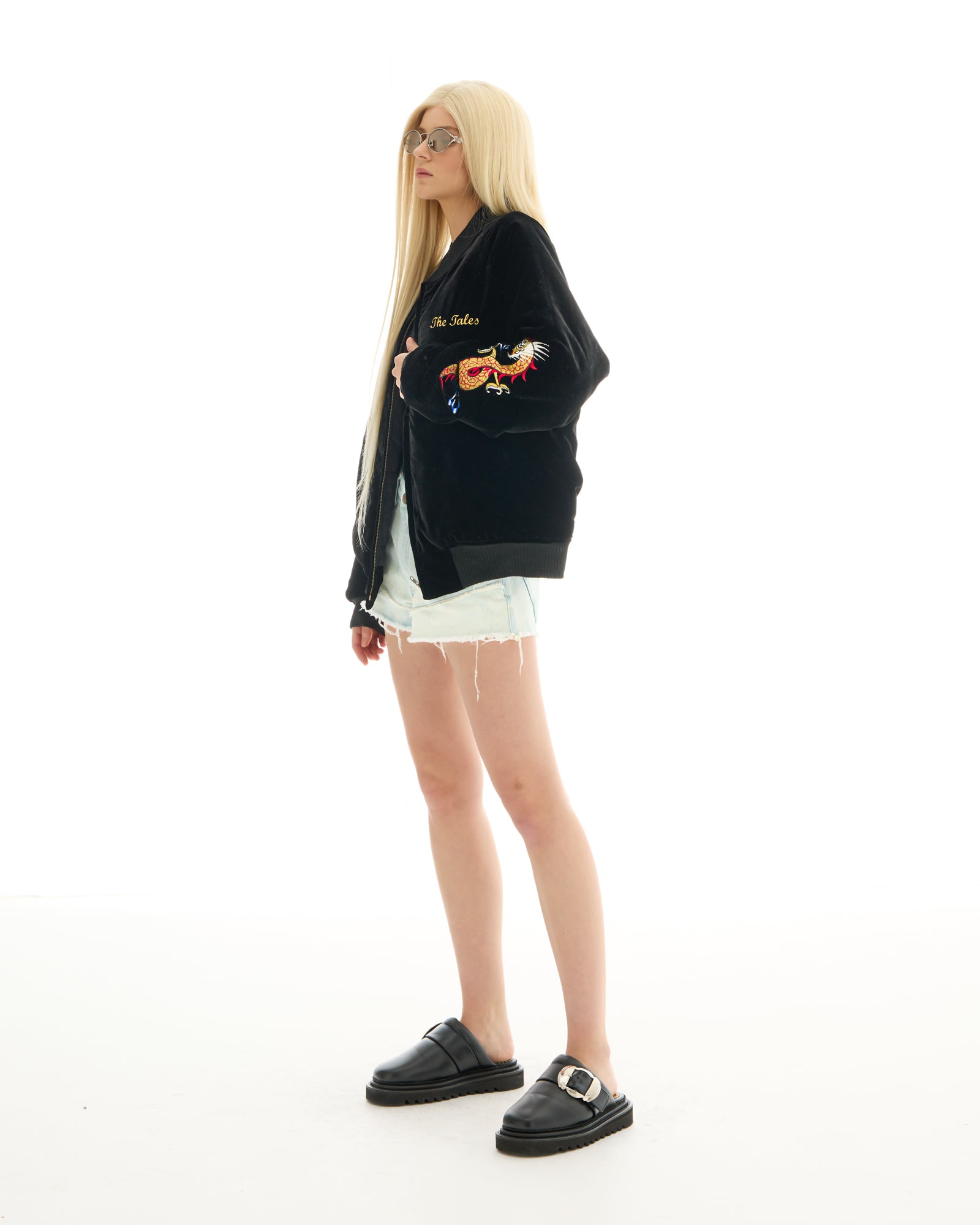 Tokyo Dragon Embroidered Velvet Bomber Jacket