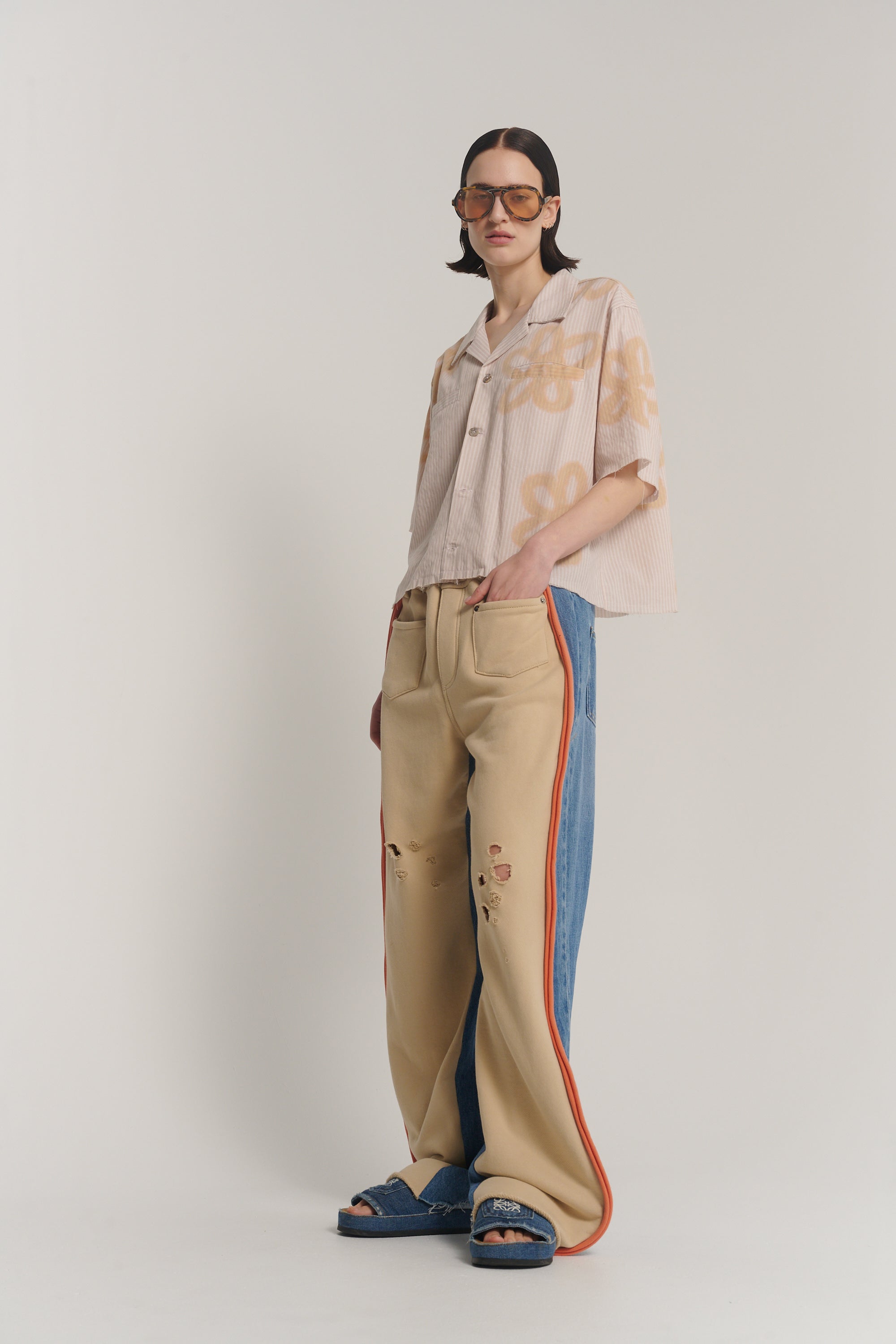 Hand Sprayed Flower Yarn Dye Stripe Camp Shirt