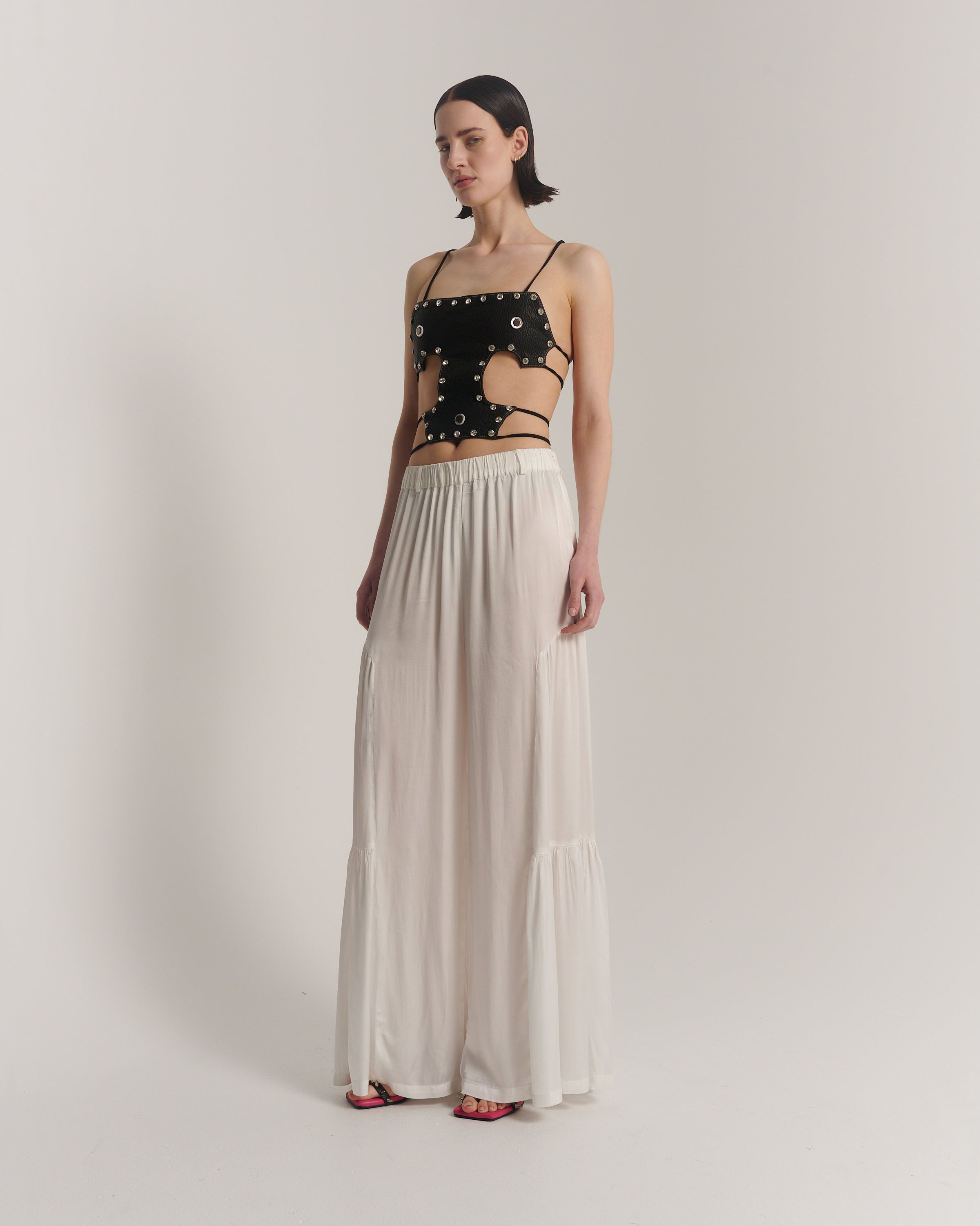 クリーム色のシルクペザントパンツ