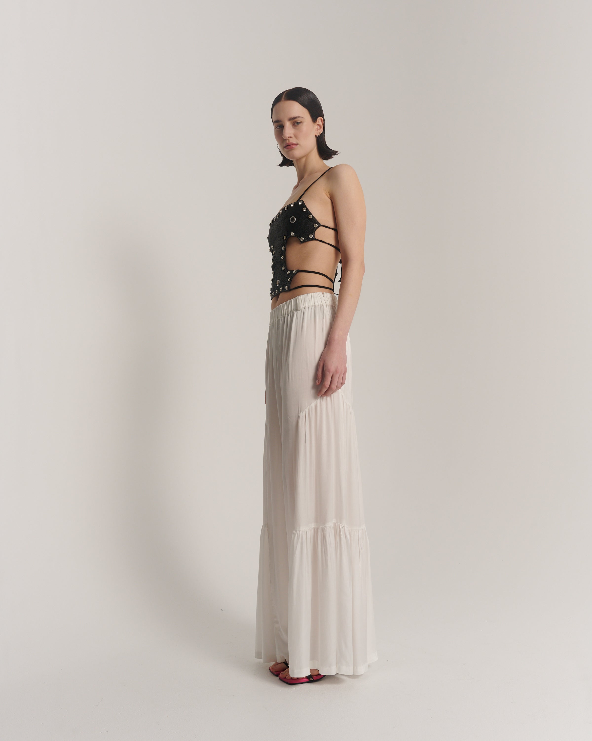 Cream Silk Peasant Pants
