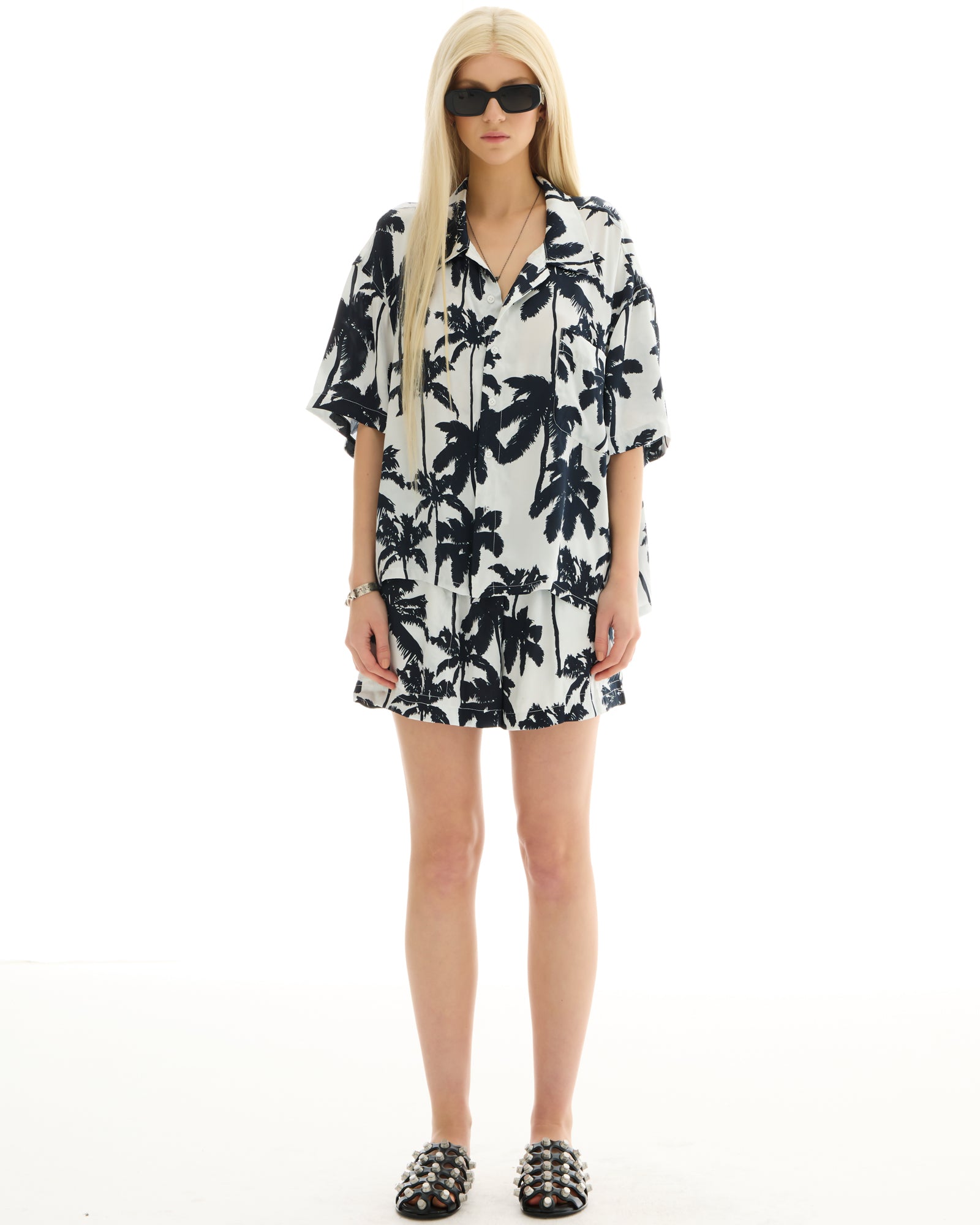 Mono Palm Oversized Silk Shirt