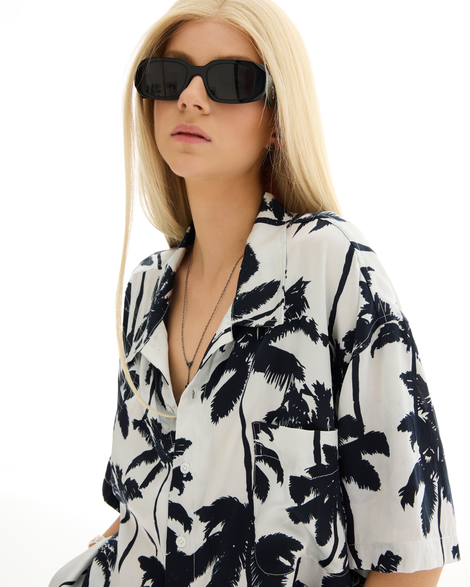 Mono Palm Oversized Silk Shirt