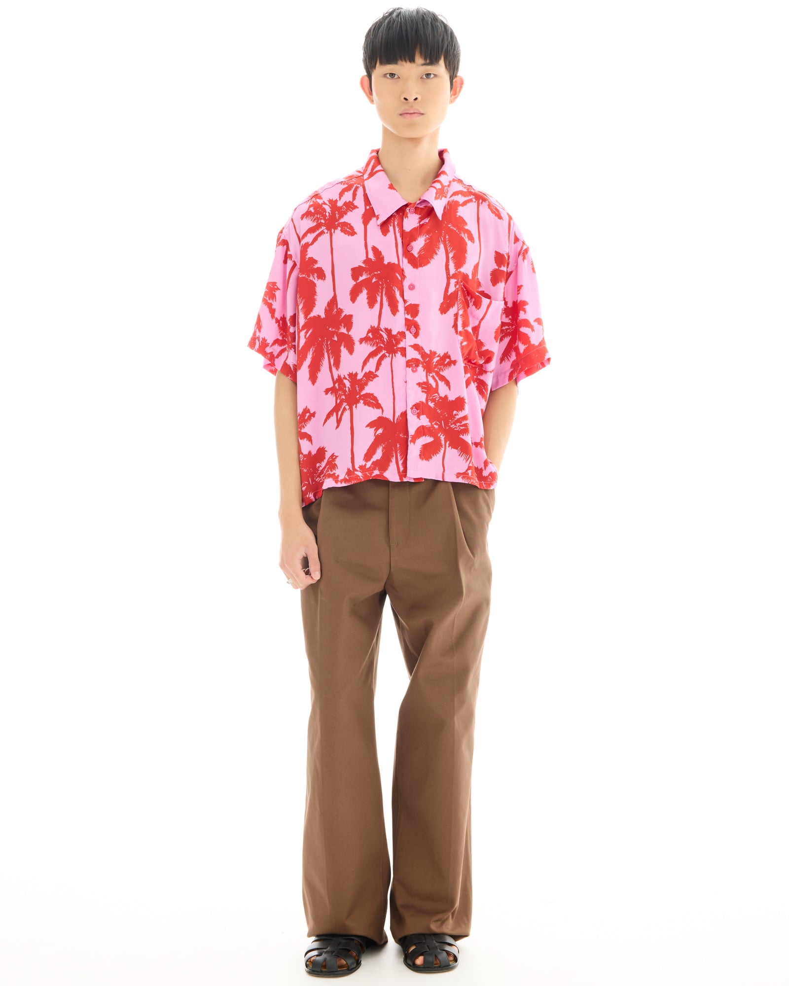 Pink Palm Oversized Silk Shirt
