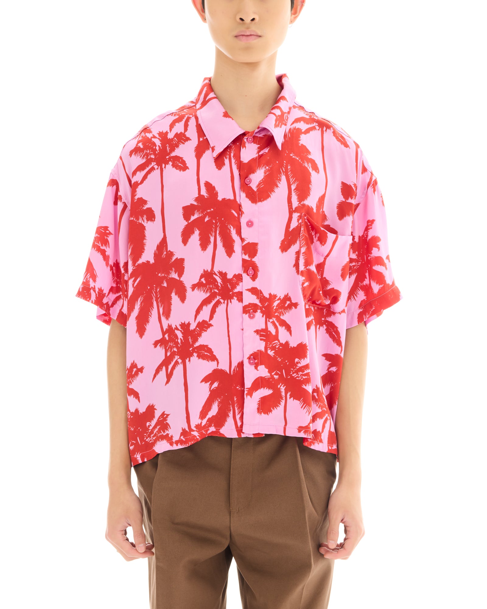 Pink Palm Oversized Silk Shirt