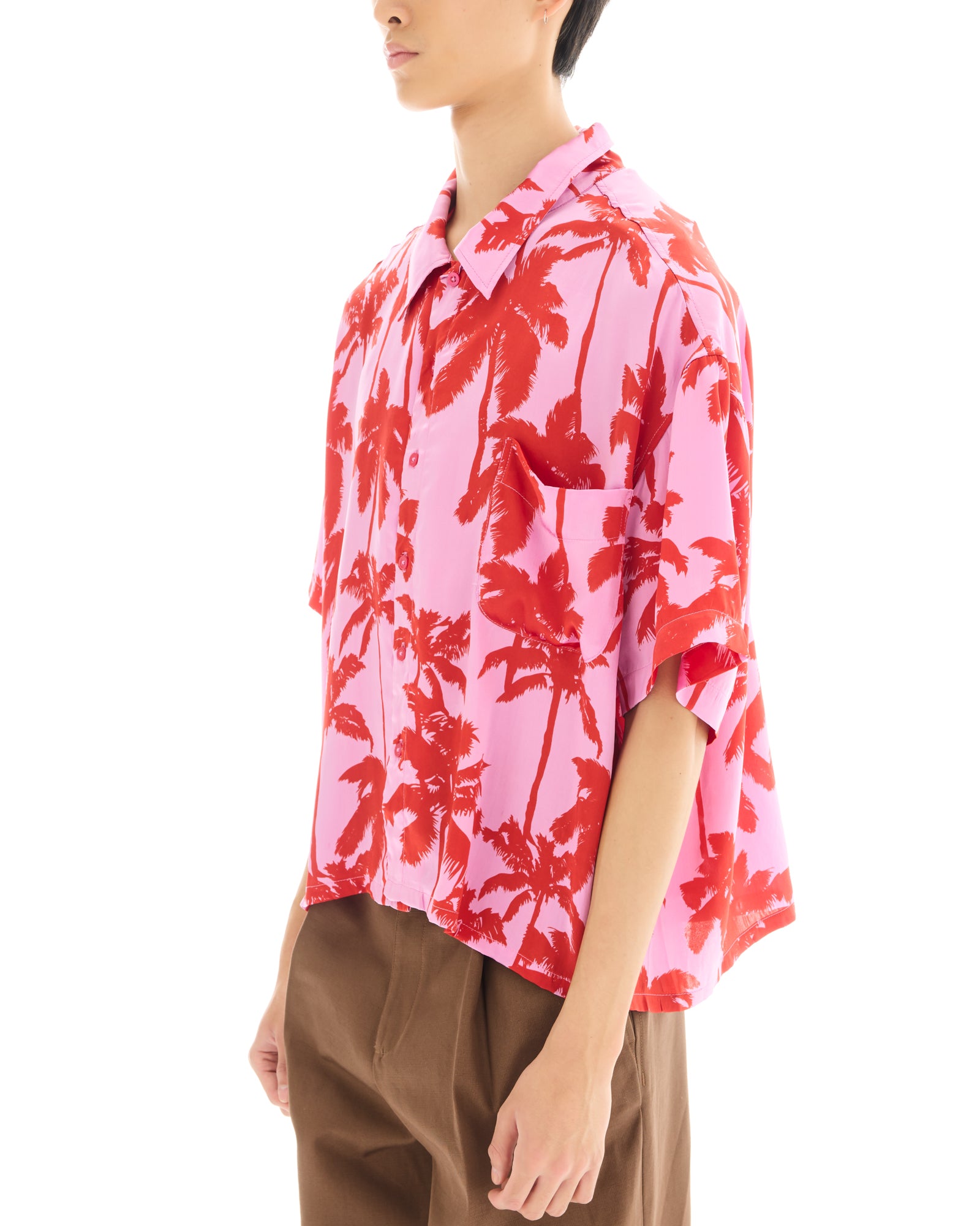 Pink Palm Oversized Silk Shirt