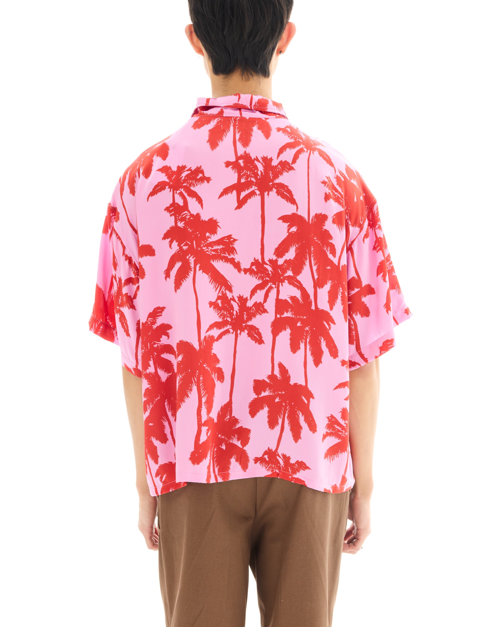 Pink Palm Oversized Silk Shirt
