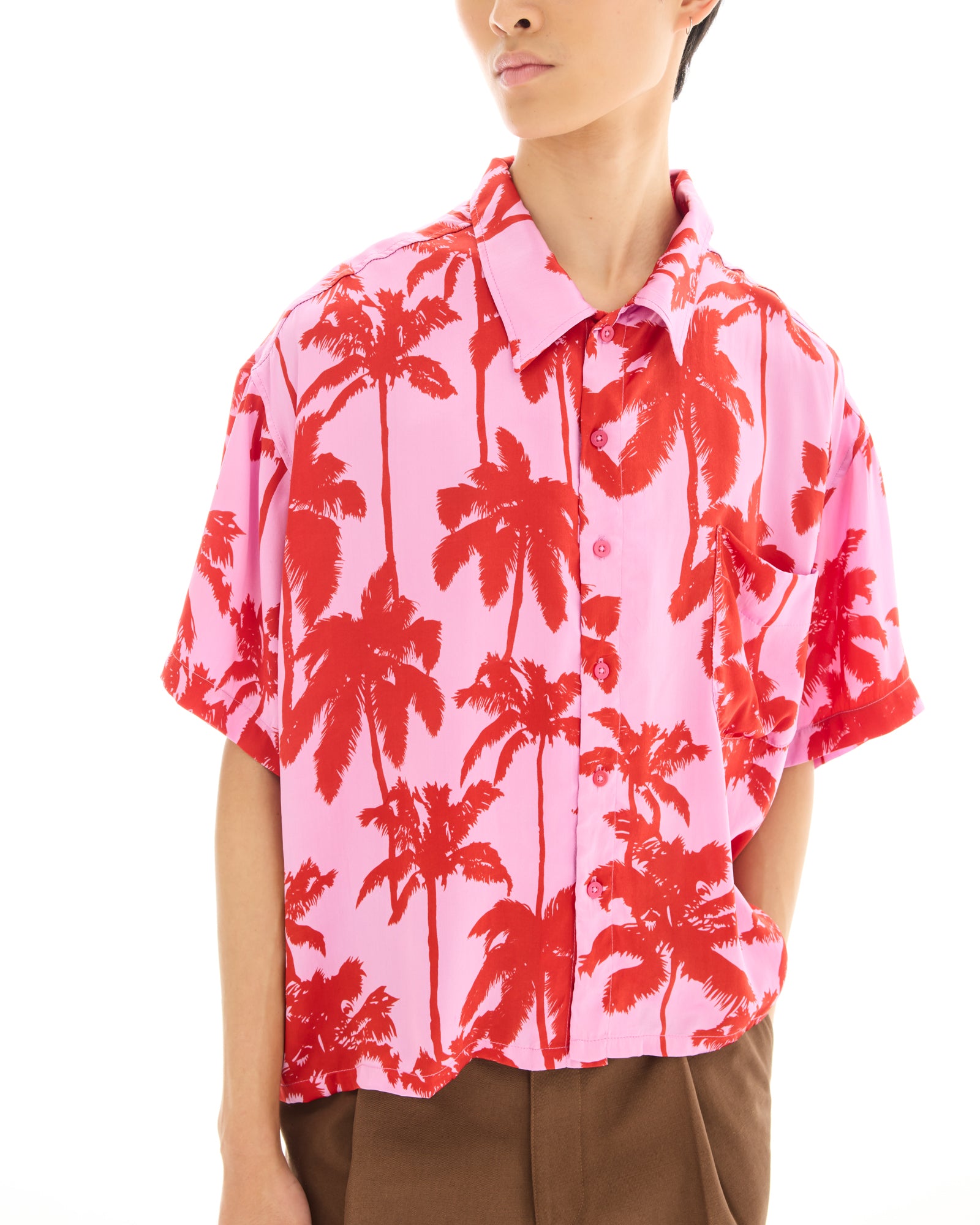 Pink Palm Oversized Silk Shirt