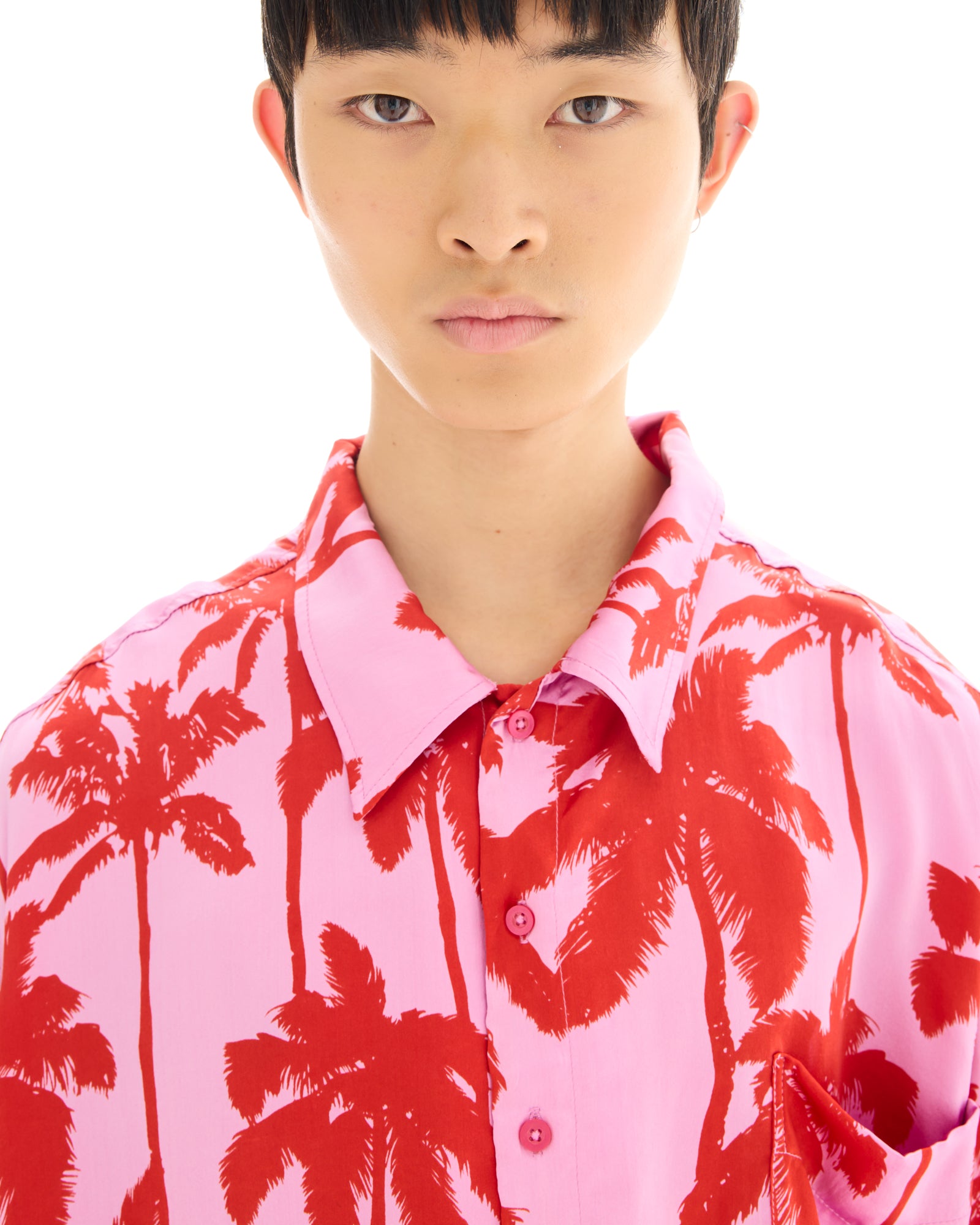 Pink Palm Oversized Silk Shirt