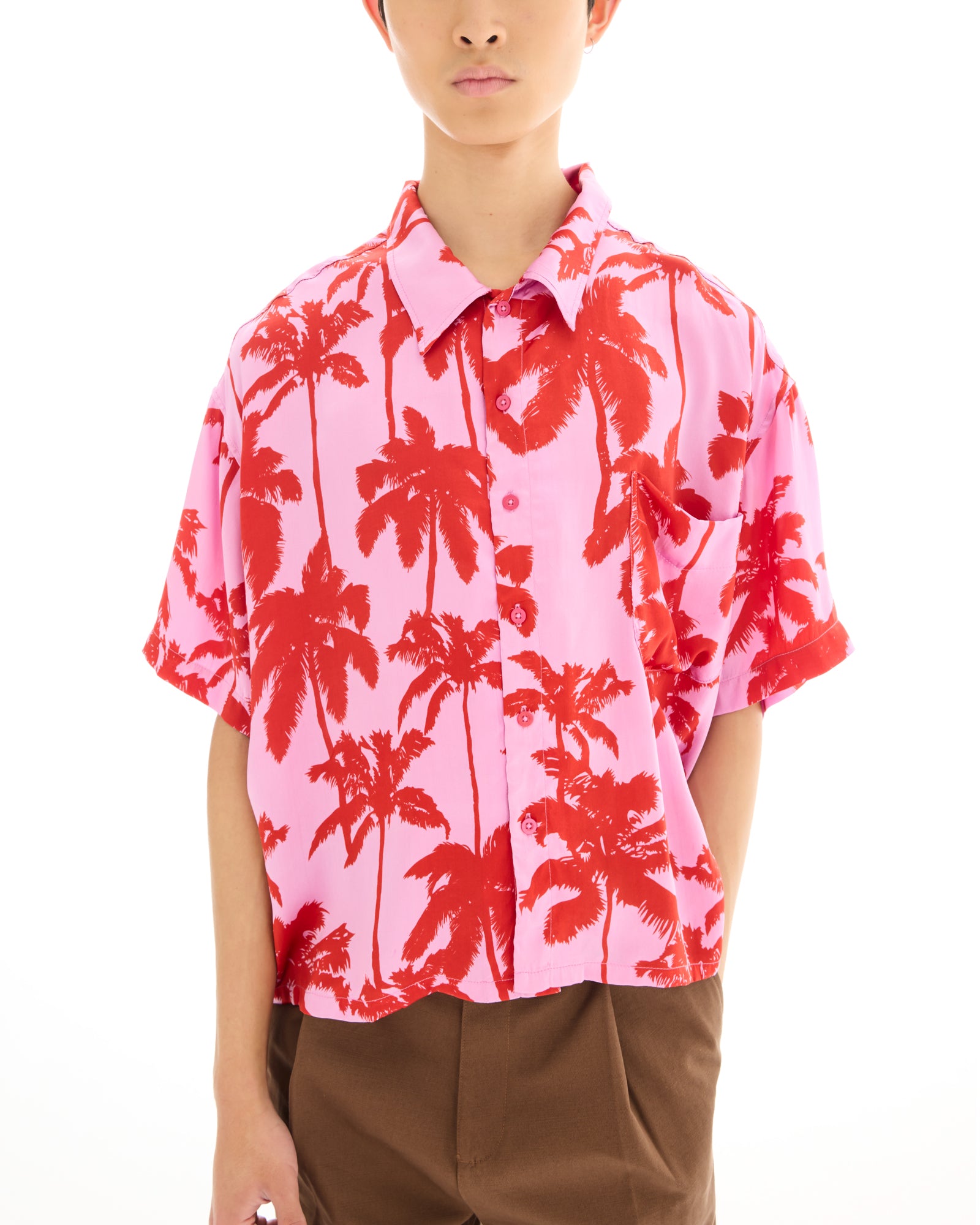 Pink Palm Oversized Silk Shirt