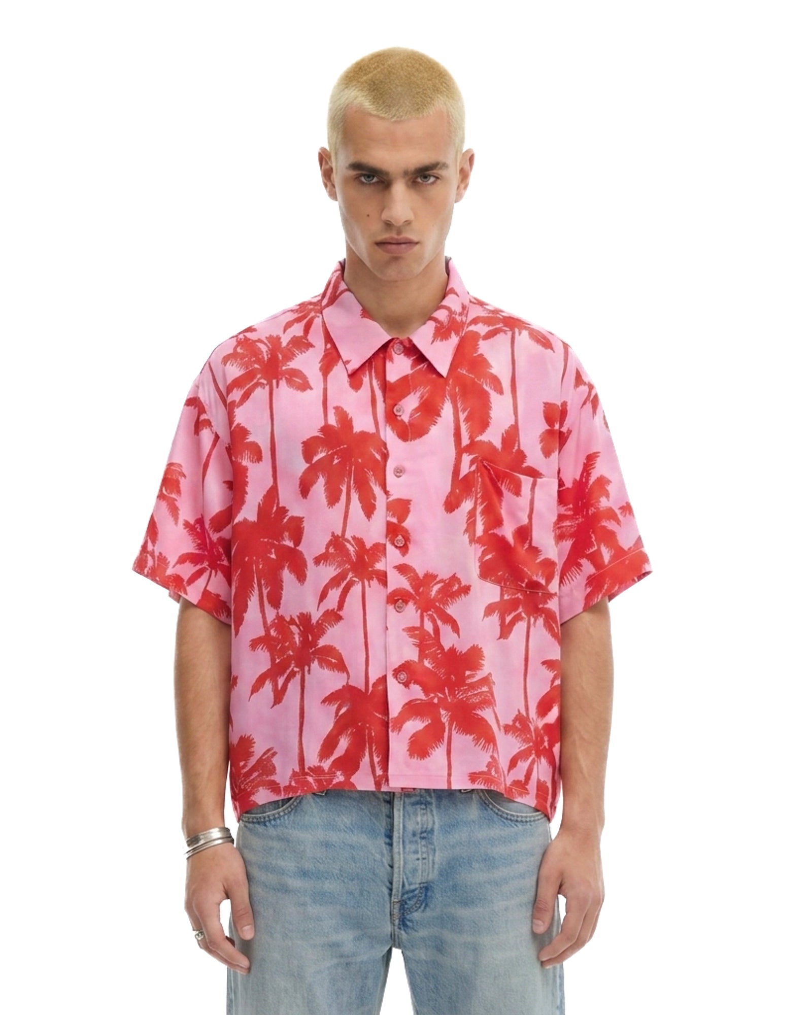 Pink Palm Oversized Silk Shirt